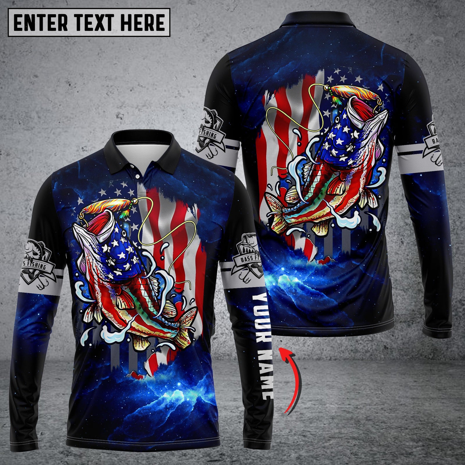 Blisscorners Bass Fishing 3D American Flag Customize Name 3D Shirts