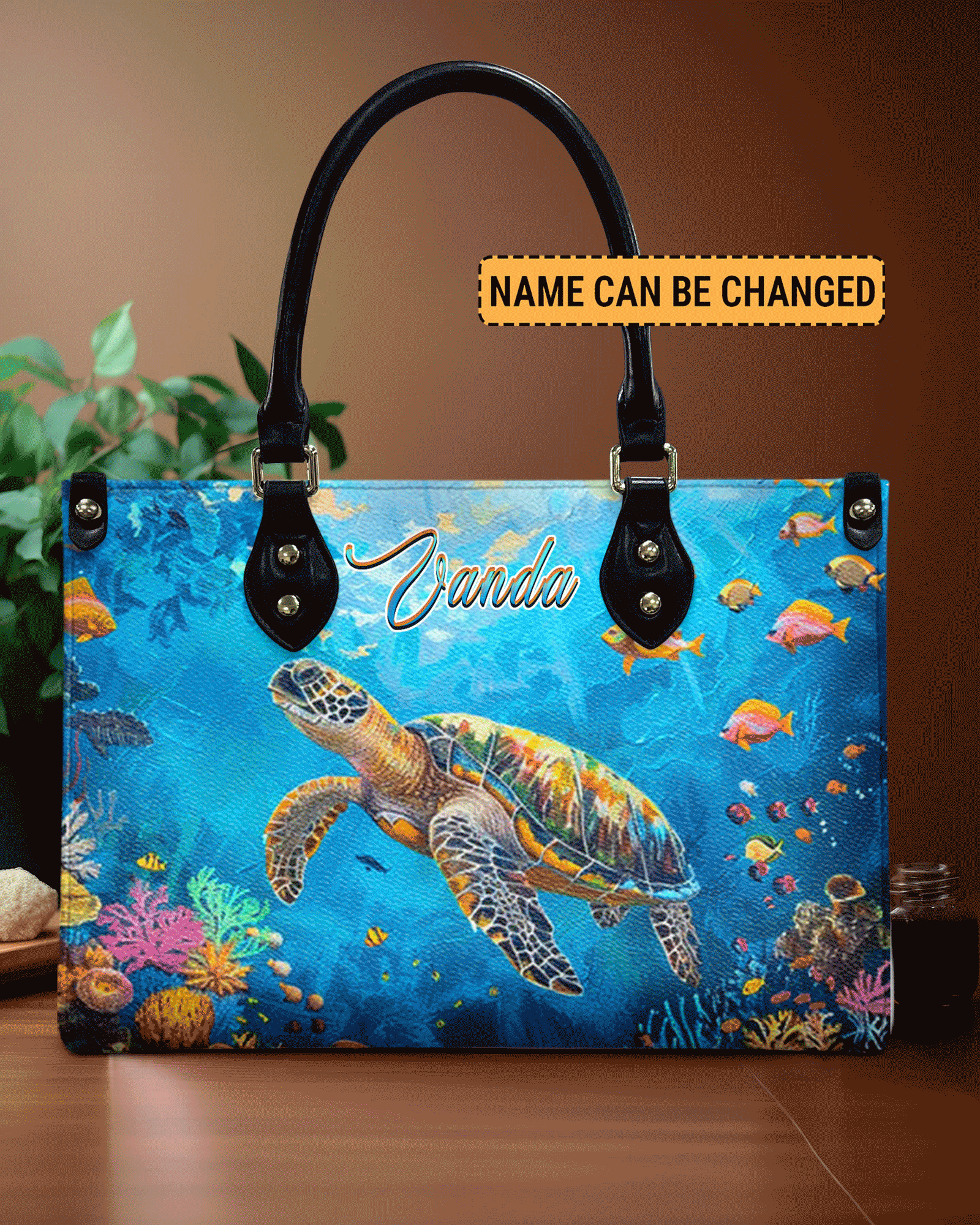 BLISSCORNERS OCEAN TURTLE LEATHER HANDBAG