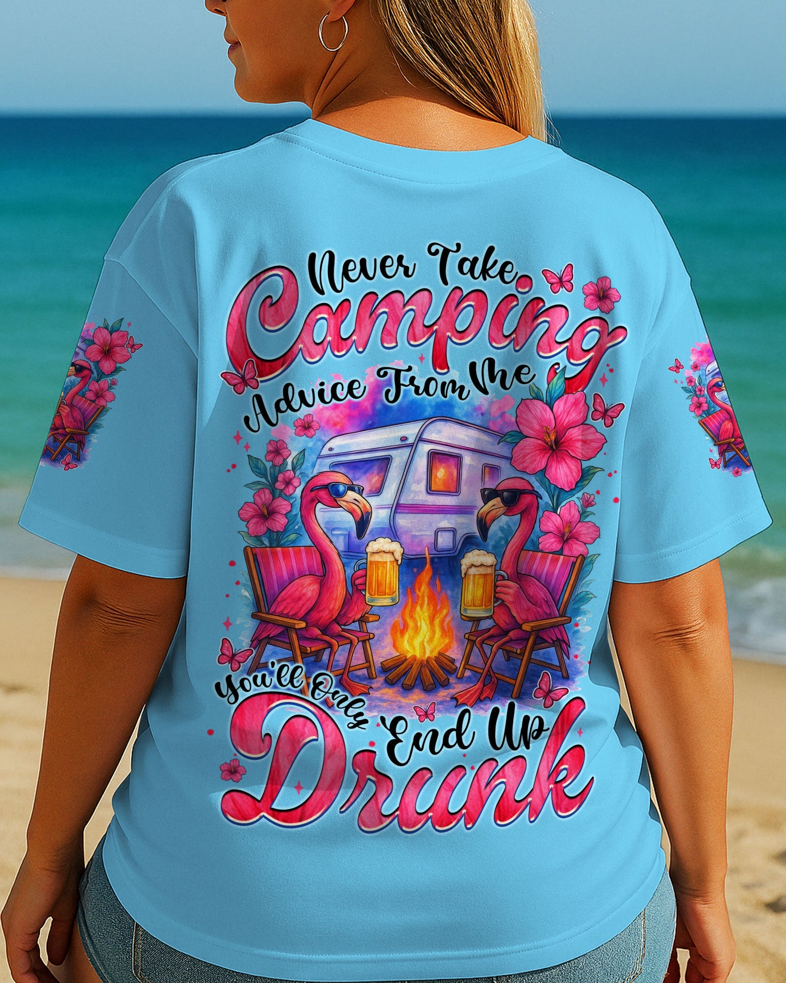 BLISSCORNERS NEVER TAKE CAMPING ADVICE FROM ME FLAMINGO ALL OVER PRINT