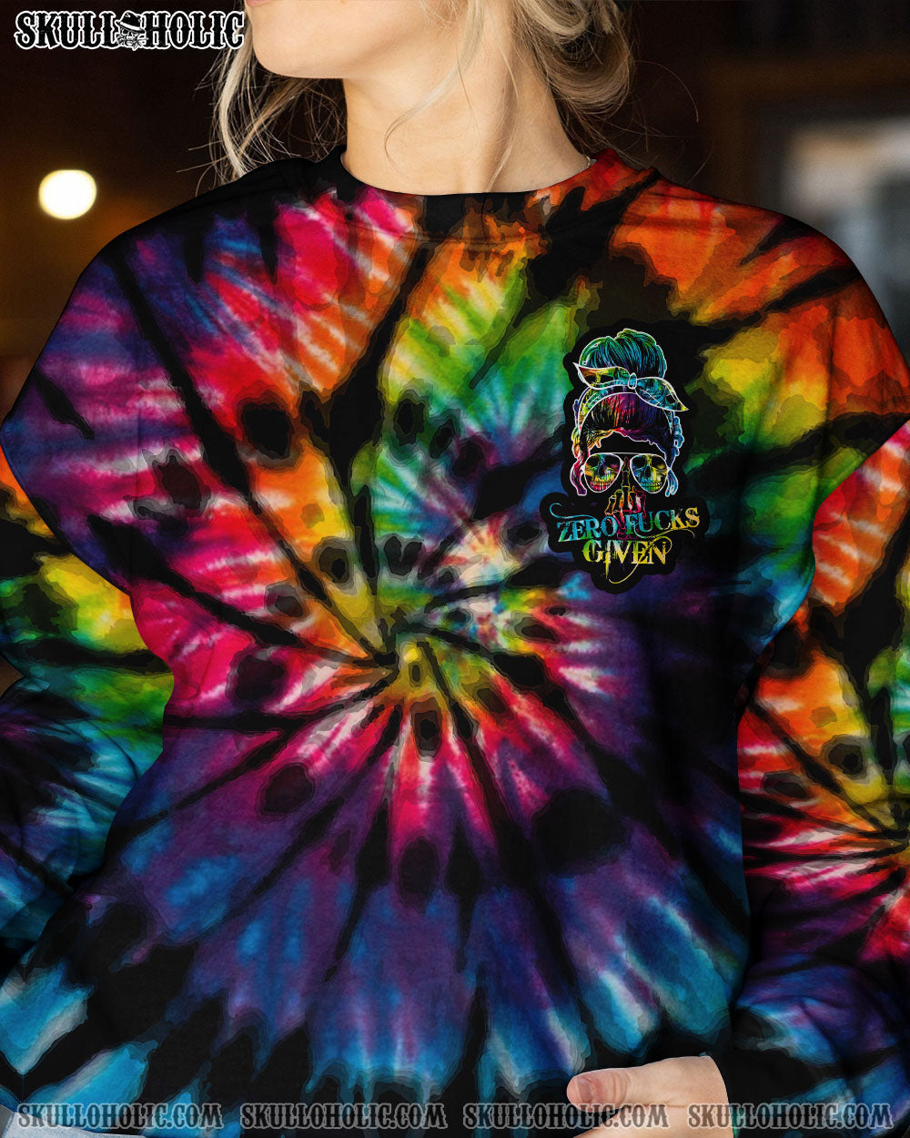 BLISSCORNERS ZERO FCKS GIVEN SKULL TIE DYE ALL OVER PRINT