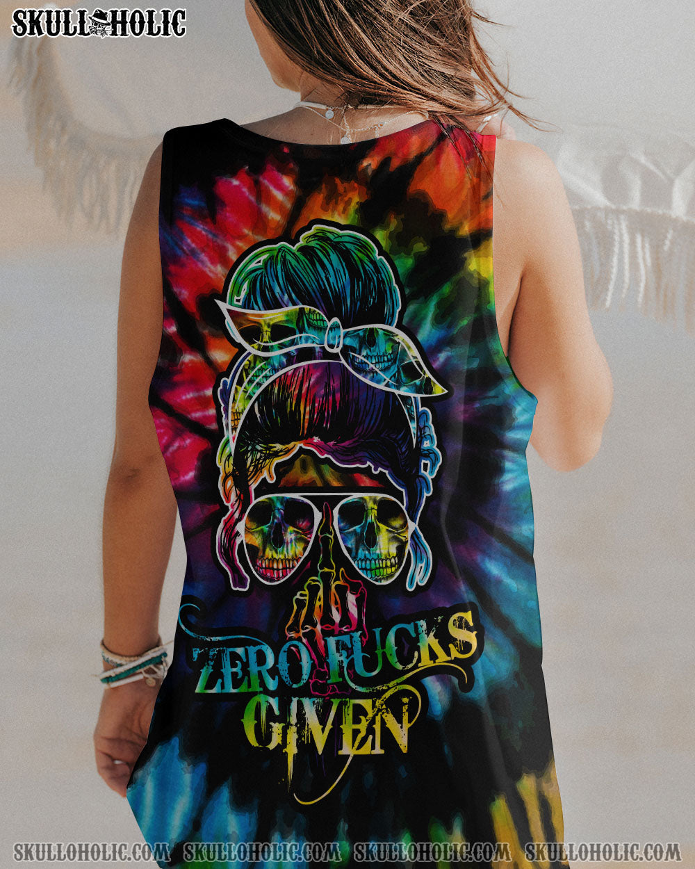 BLISSCORNERS ZERO FCKS GIVEN SKULL TIE DYE ALL OVER PRINT