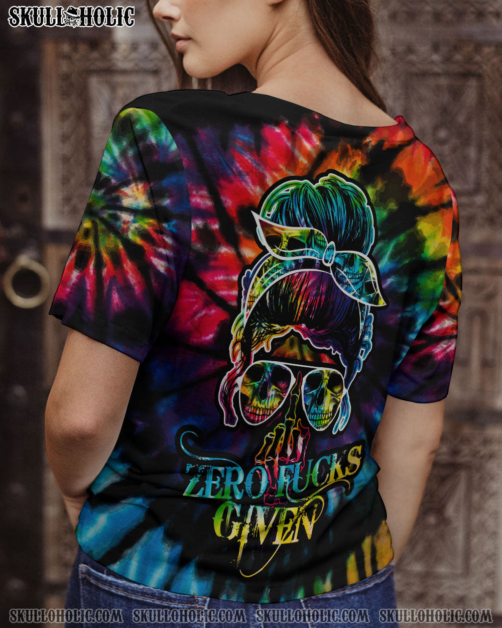 BLISSCORNERS ZERO FCKS GIVEN SKULL TIE DYE ALL OVER PRINT