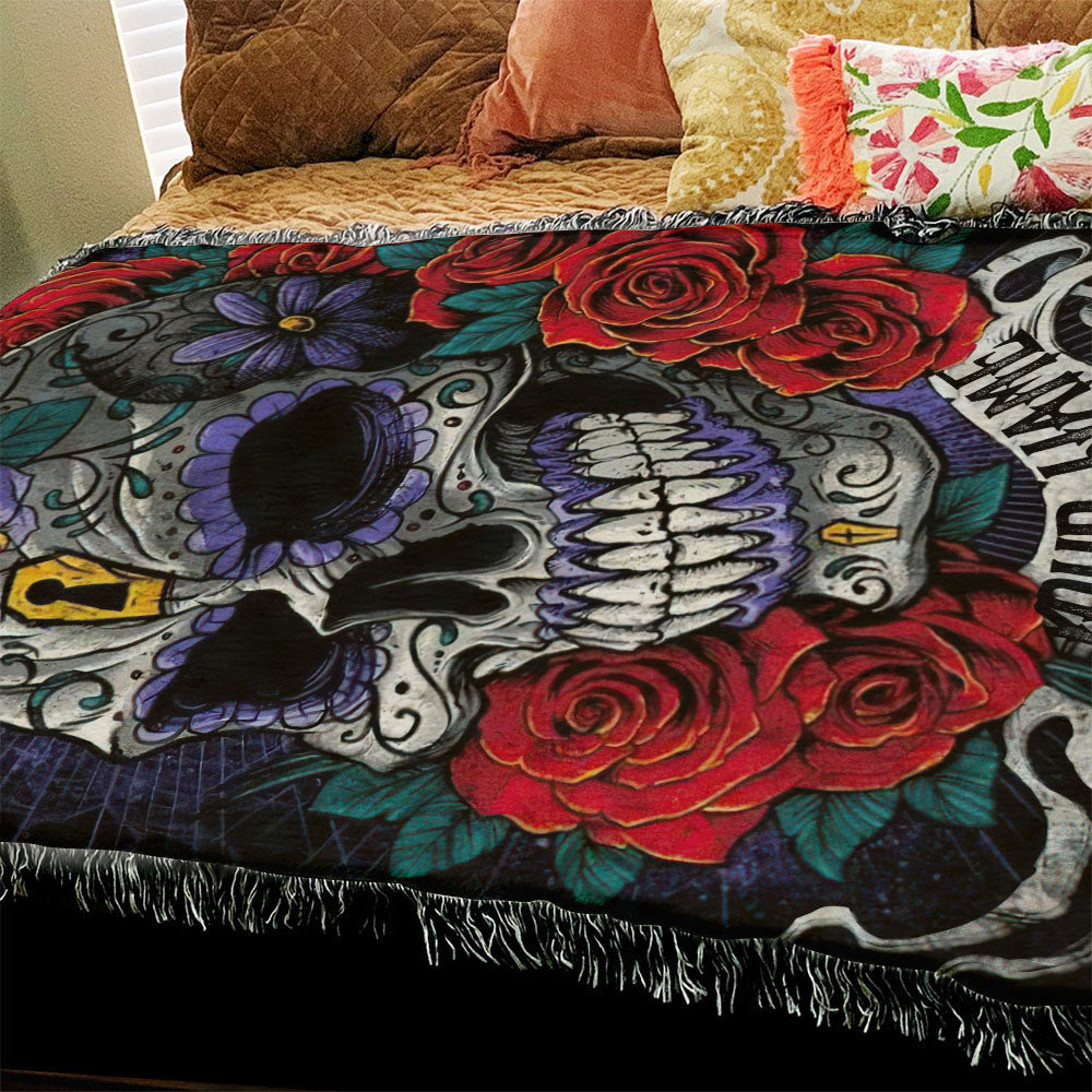 BLISSCORNERS PERSONALIZED SUGAR SKULL ROSE BANNER WOVEN & FLEECE BLANKET