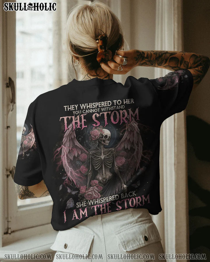BLISSCORNERS I AM THE STORM SKELETON ROSES WINGS ALL OVER PRINT