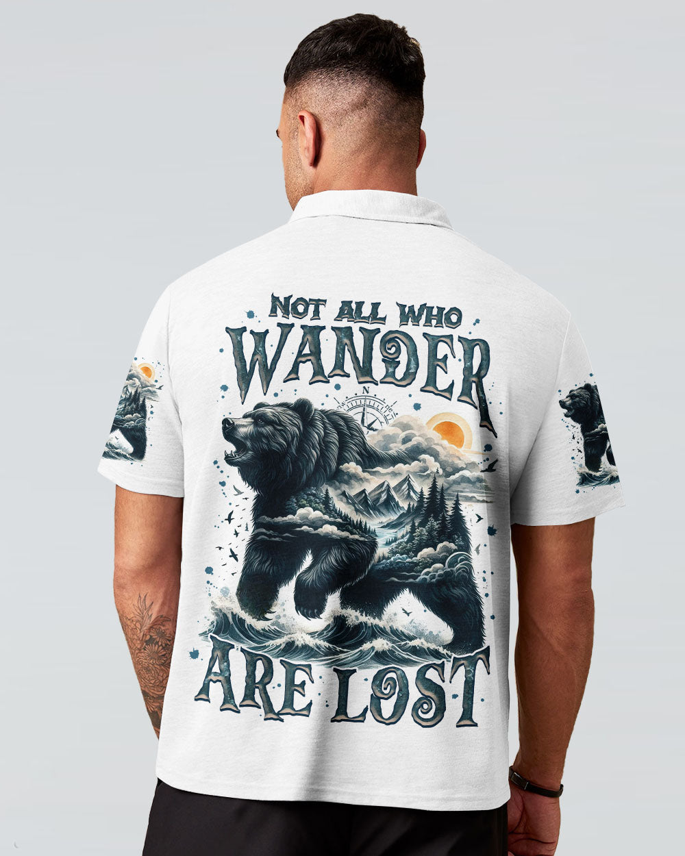BLISSCORNERS NOT ALL WHO WANDER ARE LOST BEAR COMPASS ALL OVER PRINT