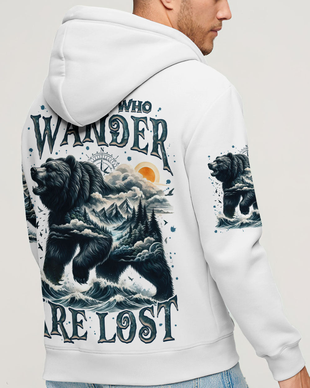 BLISSCORNERS NOT ALL WHO WANDER ARE LOST BEAR COMPASS ALL OVER PRINT