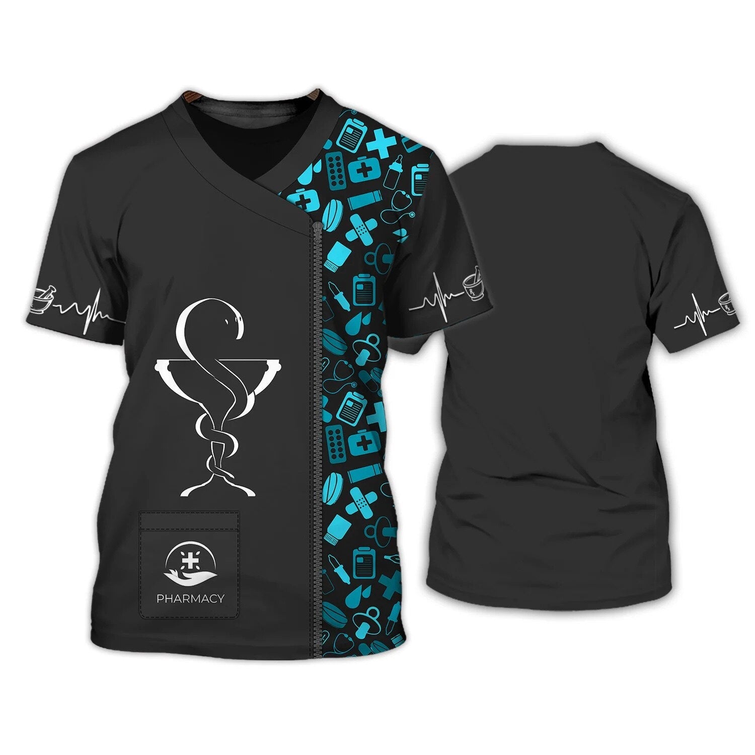 Blisscorners Women's Summer T-shirt V-neck 3d Printing Nurse Uniform Medical Care Ladies New Tops 2023
