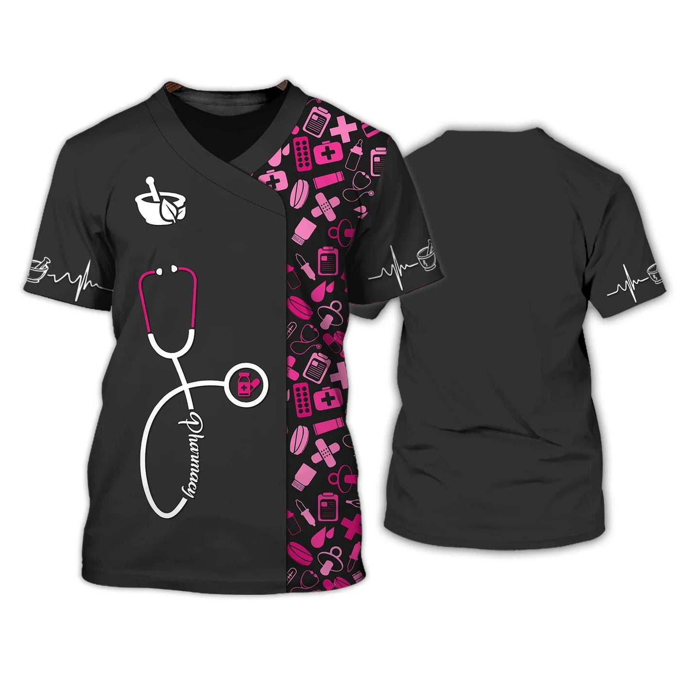 Blisscorners Women's Summer T-shirt V-neck 3d Printing Nurse Uniform Medical Care Ladies New Tops 2023