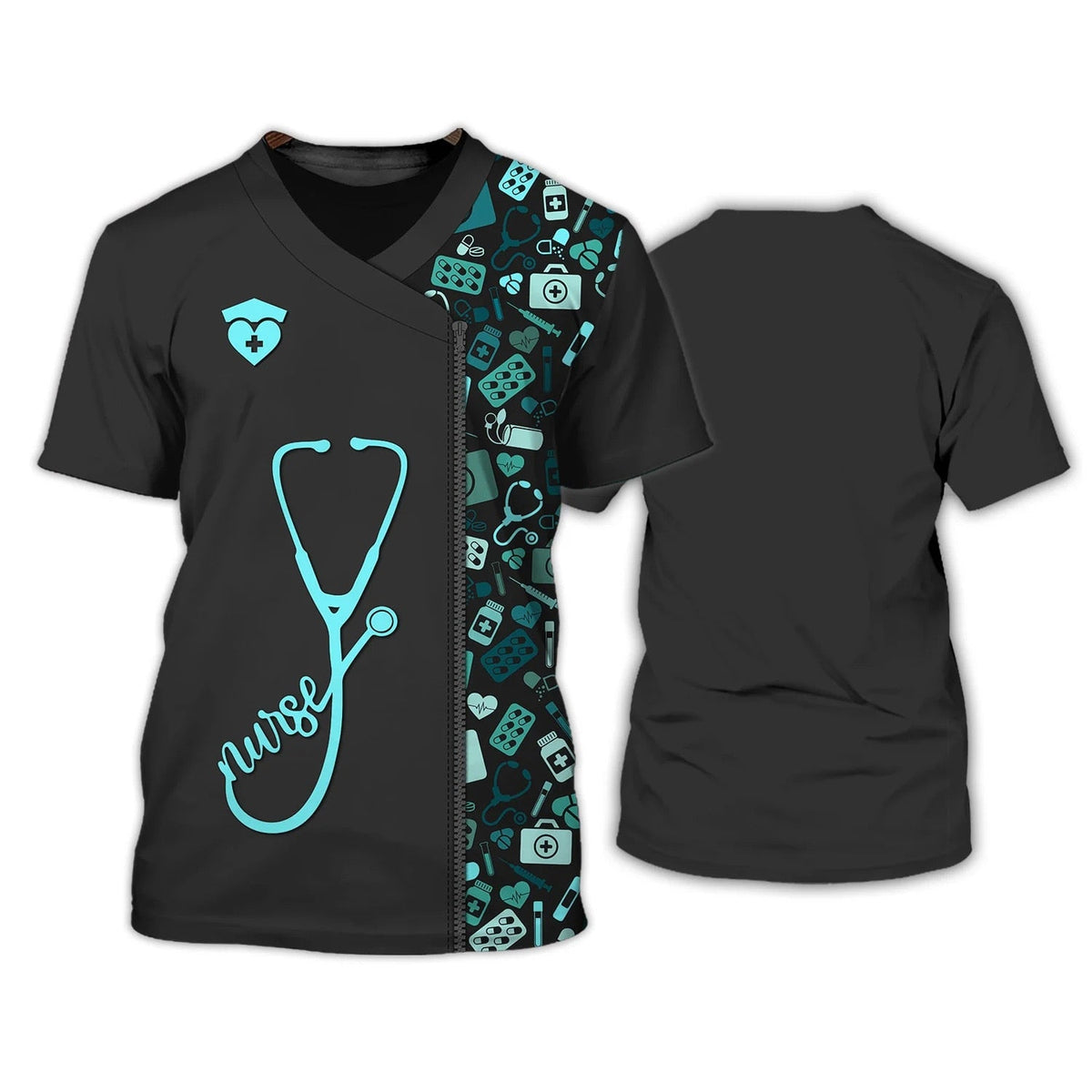 Blisscorners Women's Summer T-shirt V-neck 3d Printing Nurse Uniform Medical Care Ladies New Tops 2023
