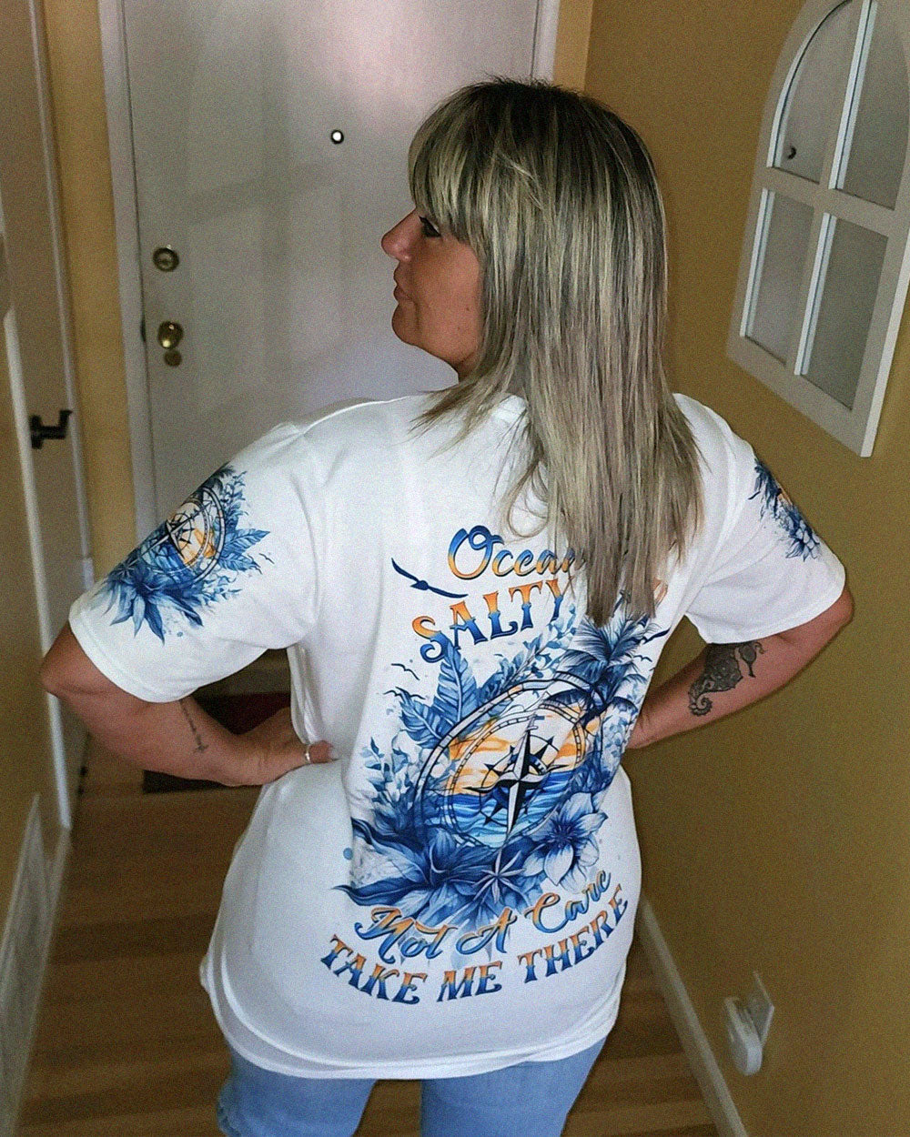 BLISSCORNERS OCEAN AIR SALTY HAIR COMPASS ALL OVER PRINT