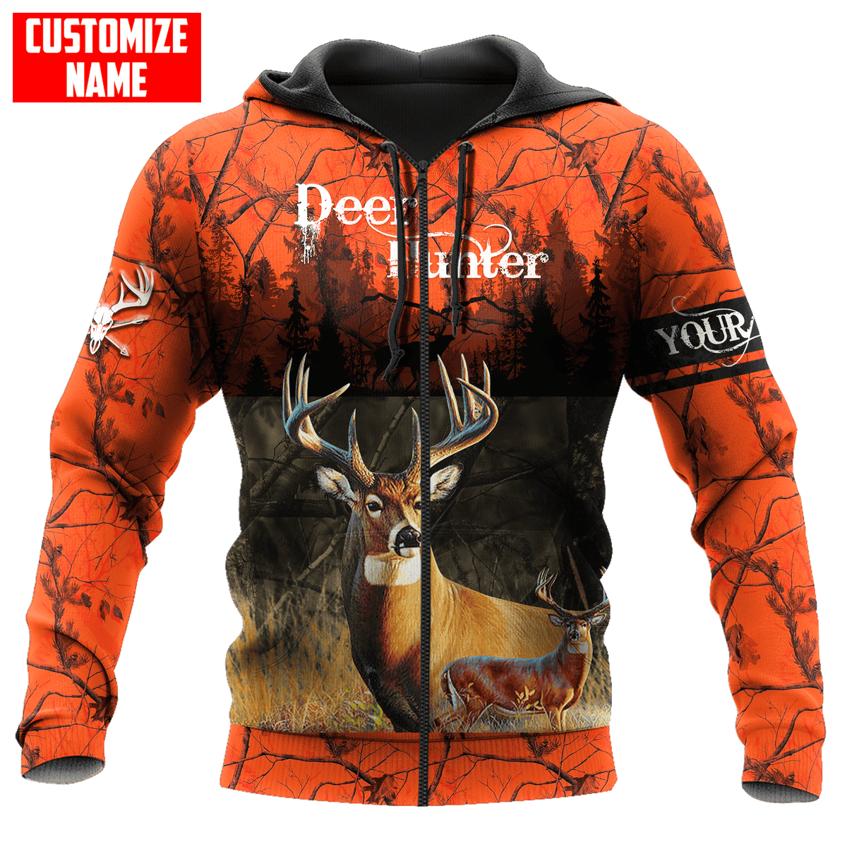 Blisscorners Personalized Name Deer Hunting Orange Green Camo 3D Shirts