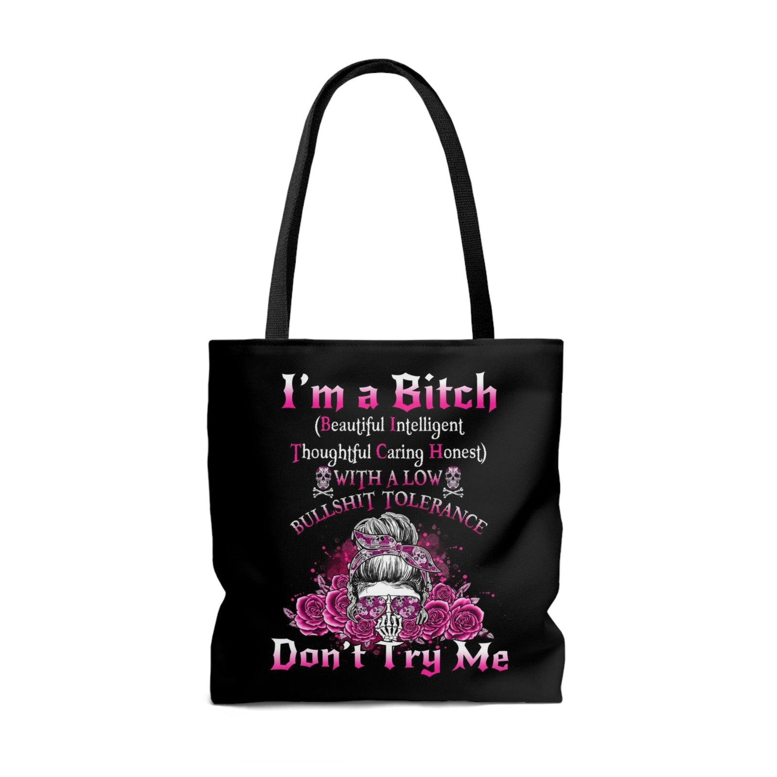 BLISSCORNERS I'M A B DON'T TRY ME ROSE MESSY BUN BLACK TUMBLER