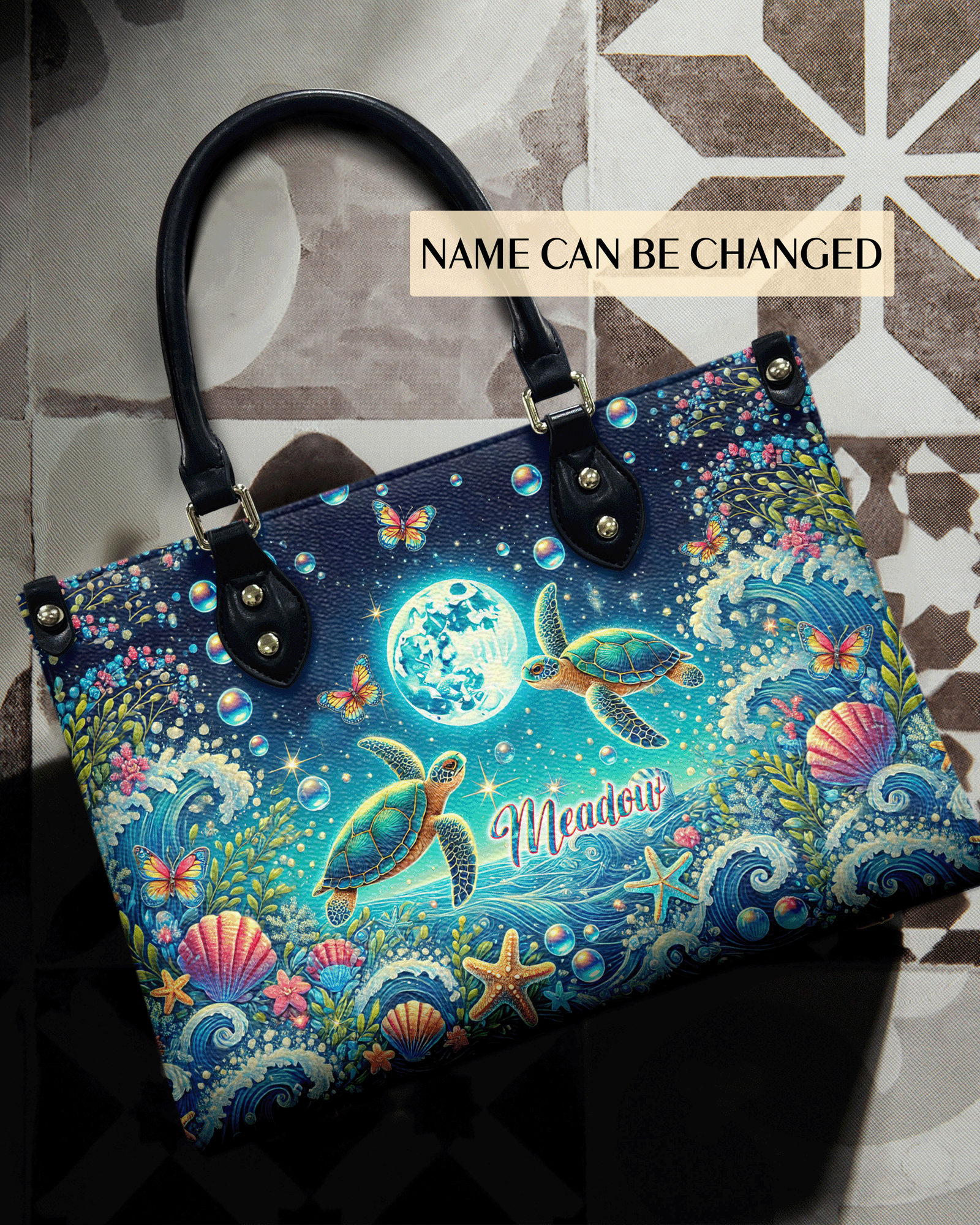BLISSCORNERS SEA TURTLE MOON LEATHER HANDBAG
