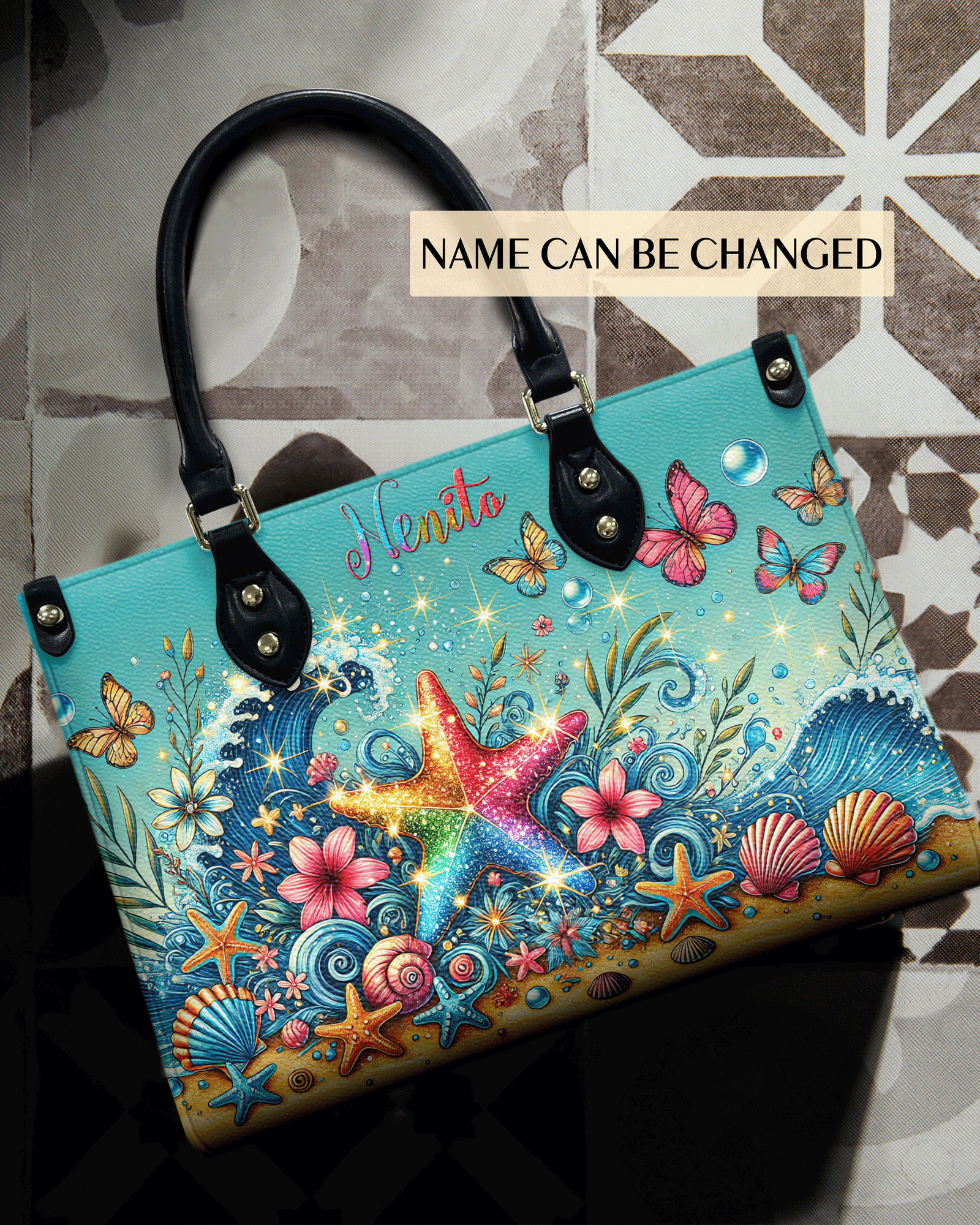 BLISSCORNERS STARFISH FLORAL WAVES LEATHER HANDBAG