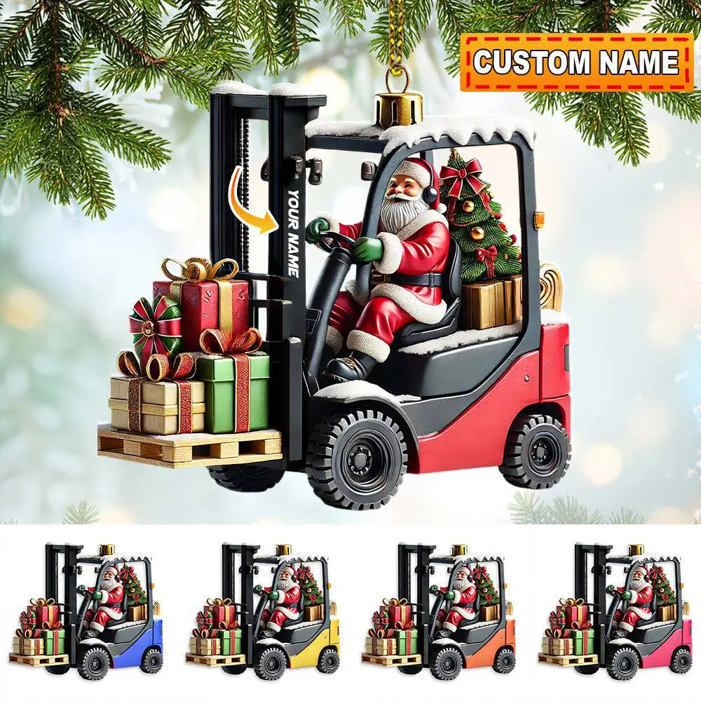 Blisscorners Custom Name Santa Forklift Ornament, Santa Christmas Gift Decoration2D Flat LM2111