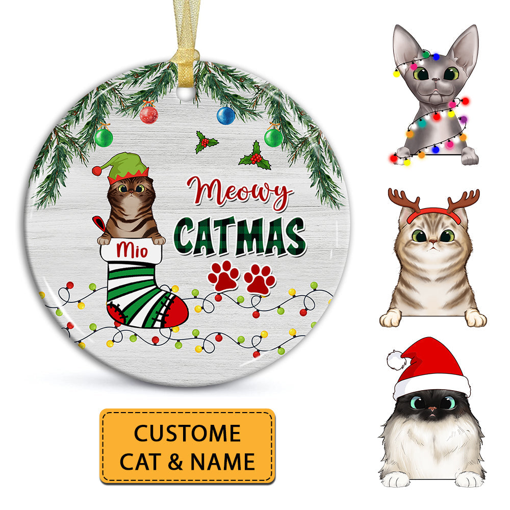 Blisscorners Meowy Catmas - Personalized Ceramic Ornament - Gift For Pet Lover, Christmas Gift2D Flat LM2111