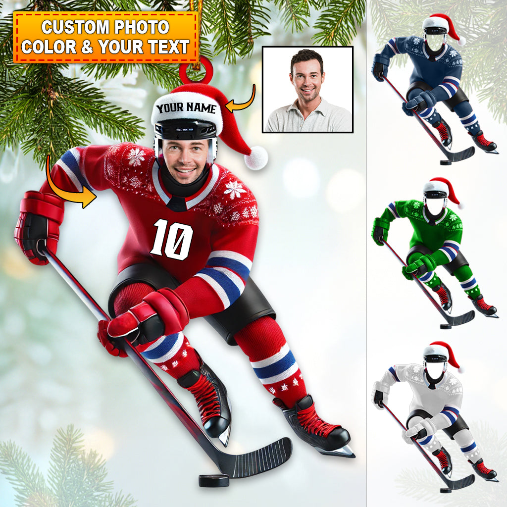 Blisscorners Custom Name and Photo Ice Hockey Ornament, Ice Hockey Lover Christmas Gift2D Flat LM2111