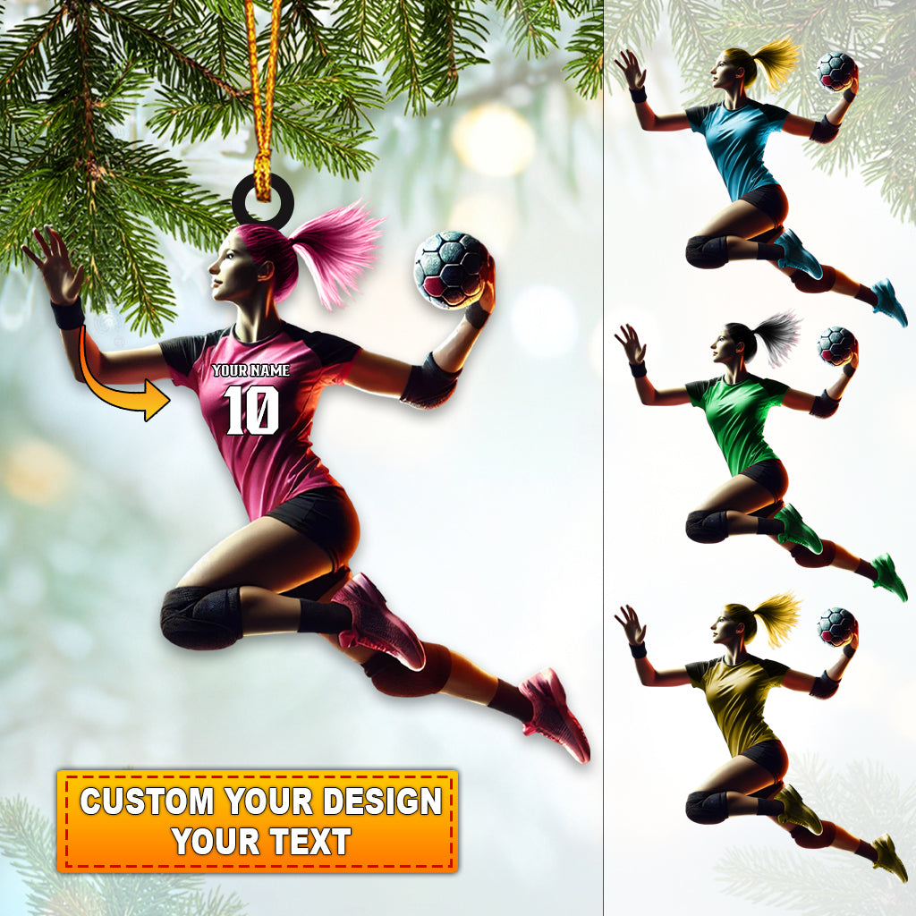 Blisscorners Custom Name and Number Woman Handball Ornament, Christmas Gift Decoration2D Flat LM2111