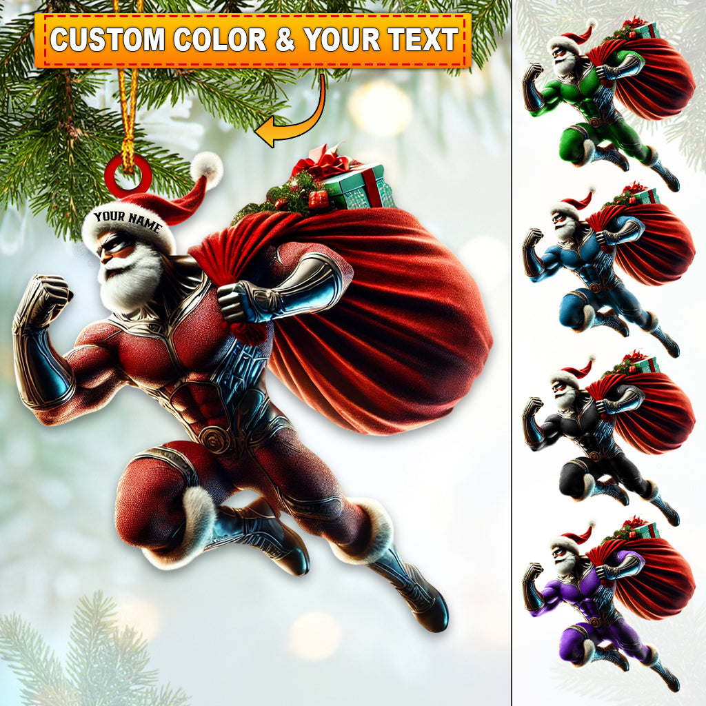 Blisscorners Custom Name Work Out Santa Ornament, Christmas Gift Decoration2D Flat LM2111