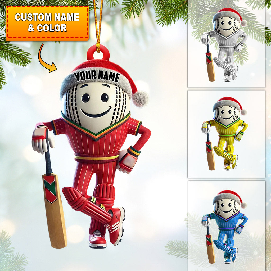 Blisscorners Cricket Ball Player Christmas Ornament, Personalized Ornament2D Flat LM2211