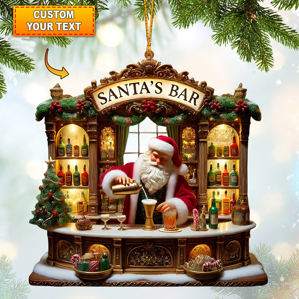 Blisscorners Santa's Bar Christmas Ornament, Bartender Ornament, Personalized Ornament2D Flat LM2211