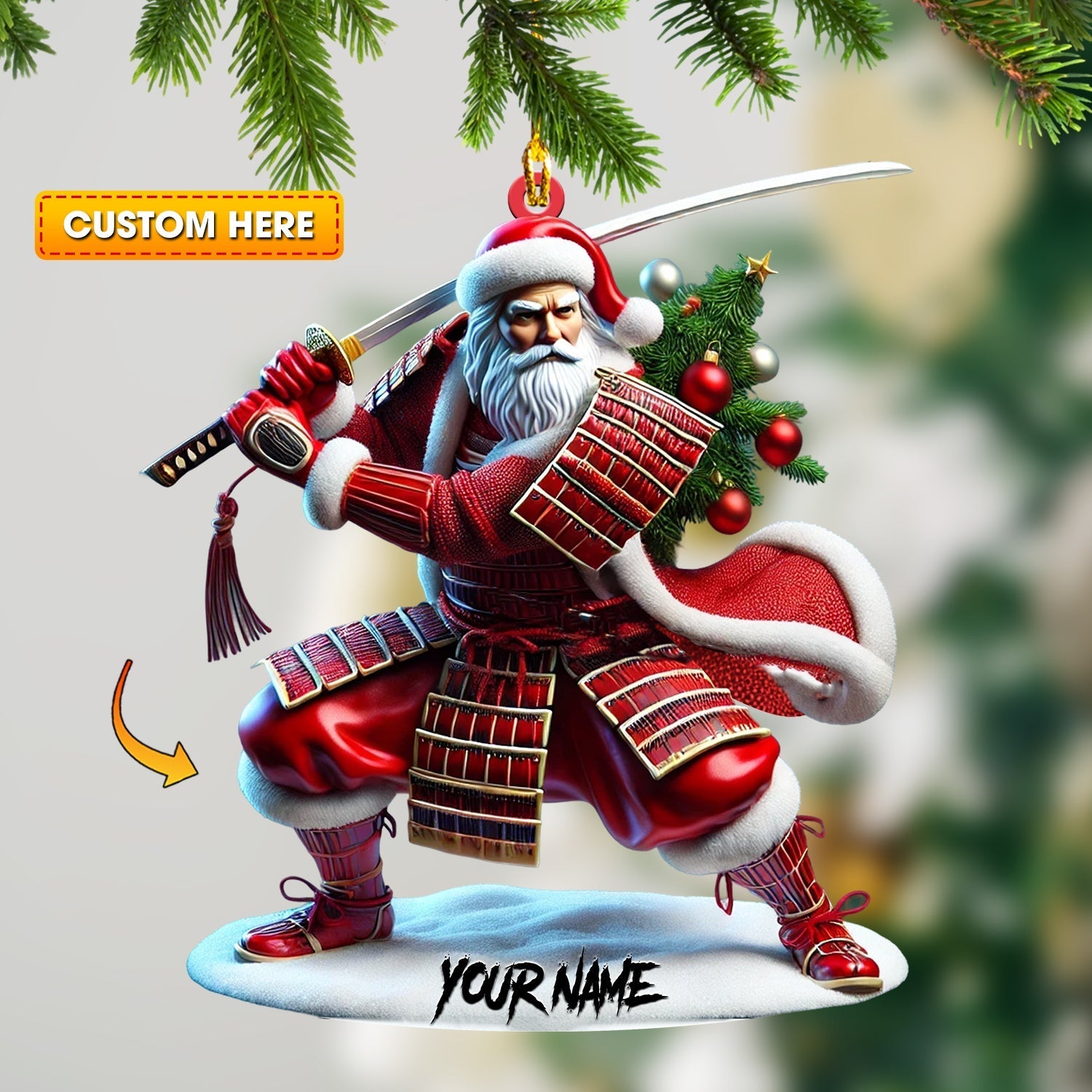 Blisscorners Santa Samurai Home Decor Christmas Ornament, Personalized Ornament2D Flat LM2211