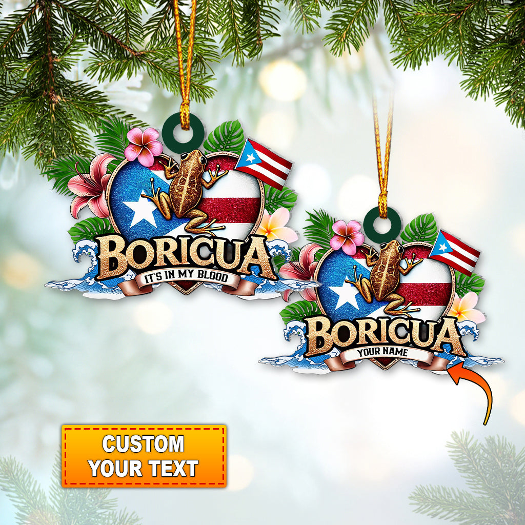 Blisscorners Custom Name Ornament, Boricua It's in My Blood Puerto Rican Heritage2D Flat LM2111