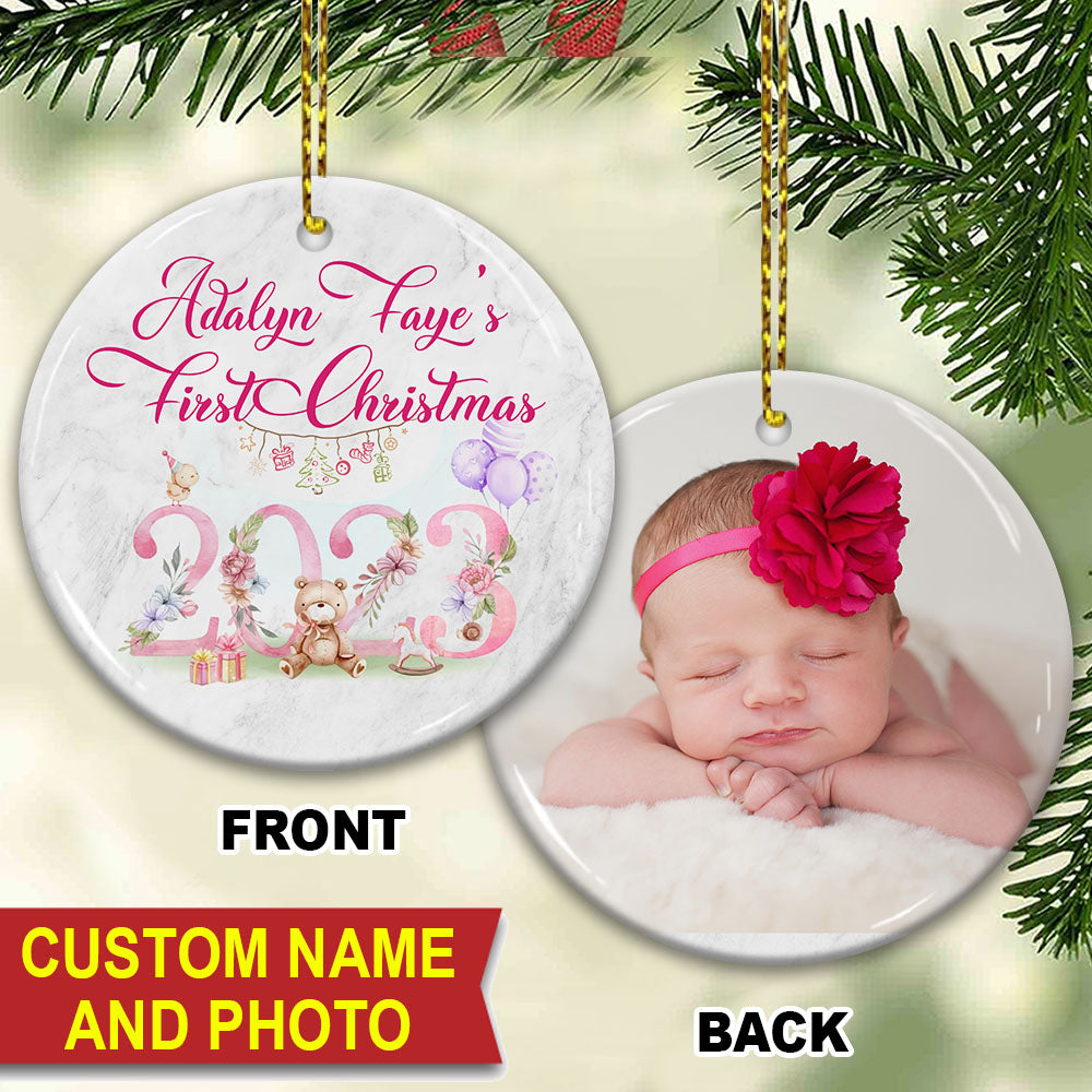 Blisscorners Baby First Xmas - Custom Photo And Name- Personalized 2 Sides Ceramic Ornament - Gift For Family, Christmas Gift2D Flat LM2111