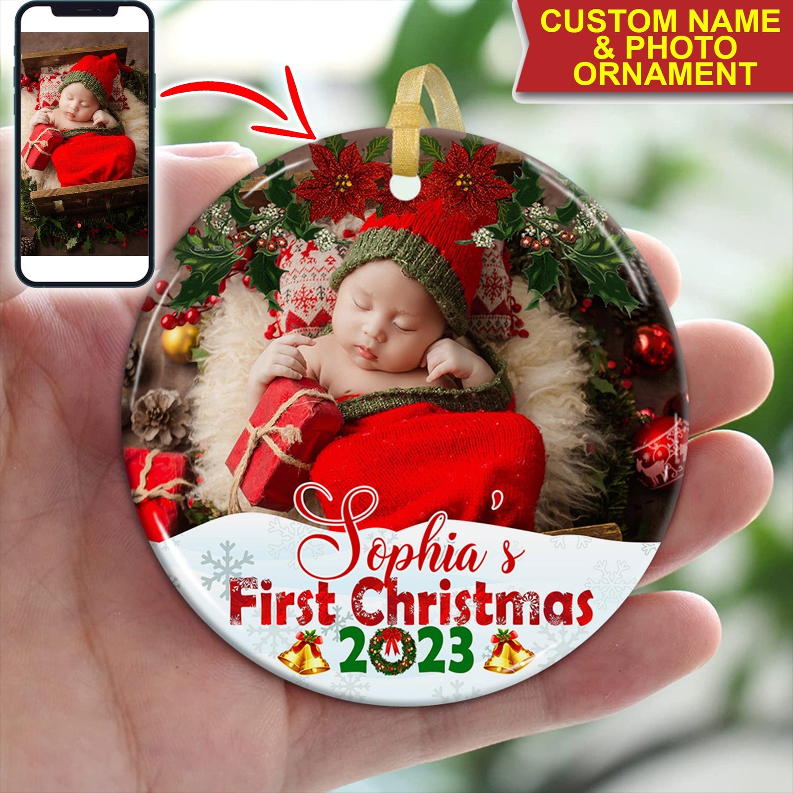 Blisscorners Baby's First Christmas - Personalized Ceramic Ornament - Gift For Christmas, Family Gift2D Flat LM2111