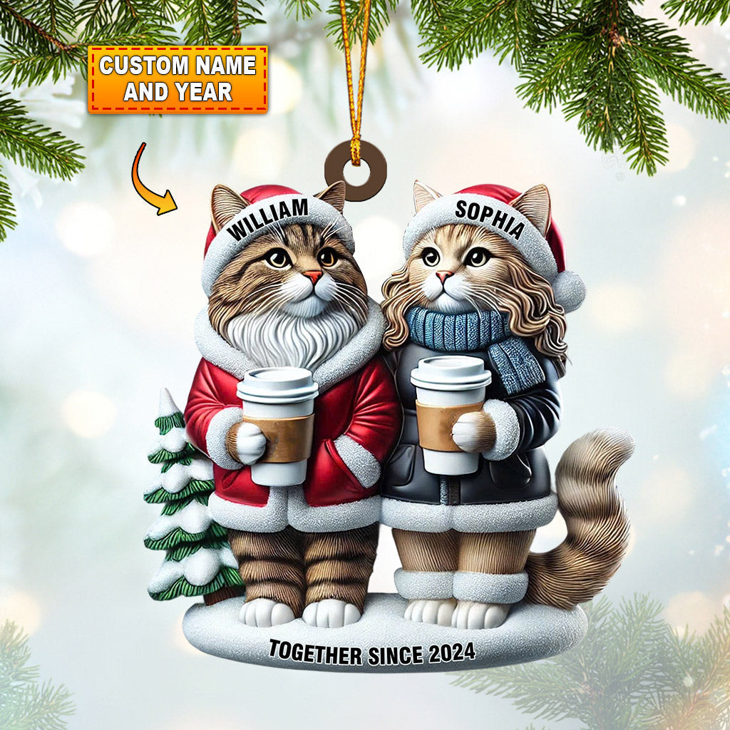 Blisscorners Couple Cats Home Decor Christmas Ornament, Personalized Ornament2D Flat LM2211