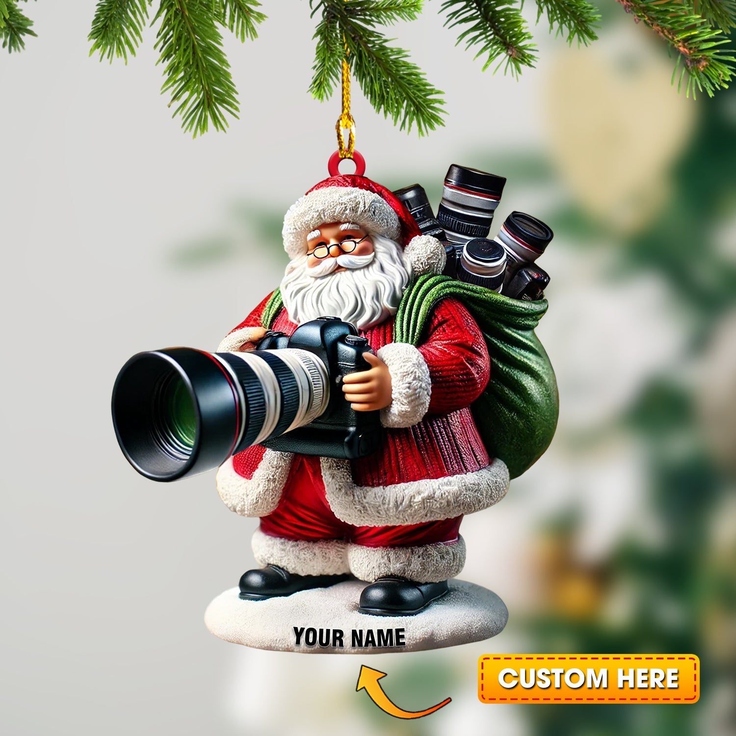Blisscorners Santa Photographer Home Decor Christmas Ornament, Personalized Ornaments2D Flat LM2211