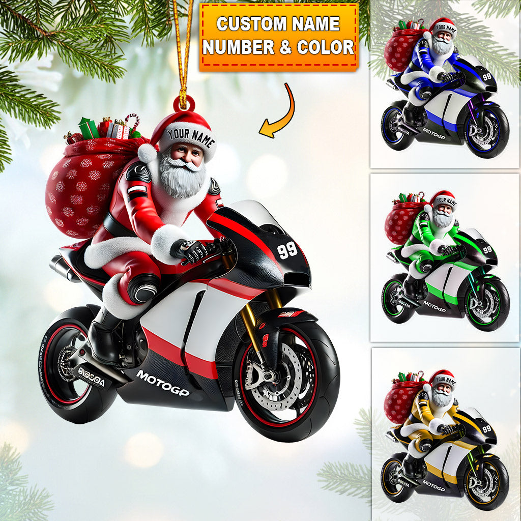 Blisscorners Santa Riding Motorcycle Home Decor Christmas Ornament, Personalized Ornament2D Flat LM2211