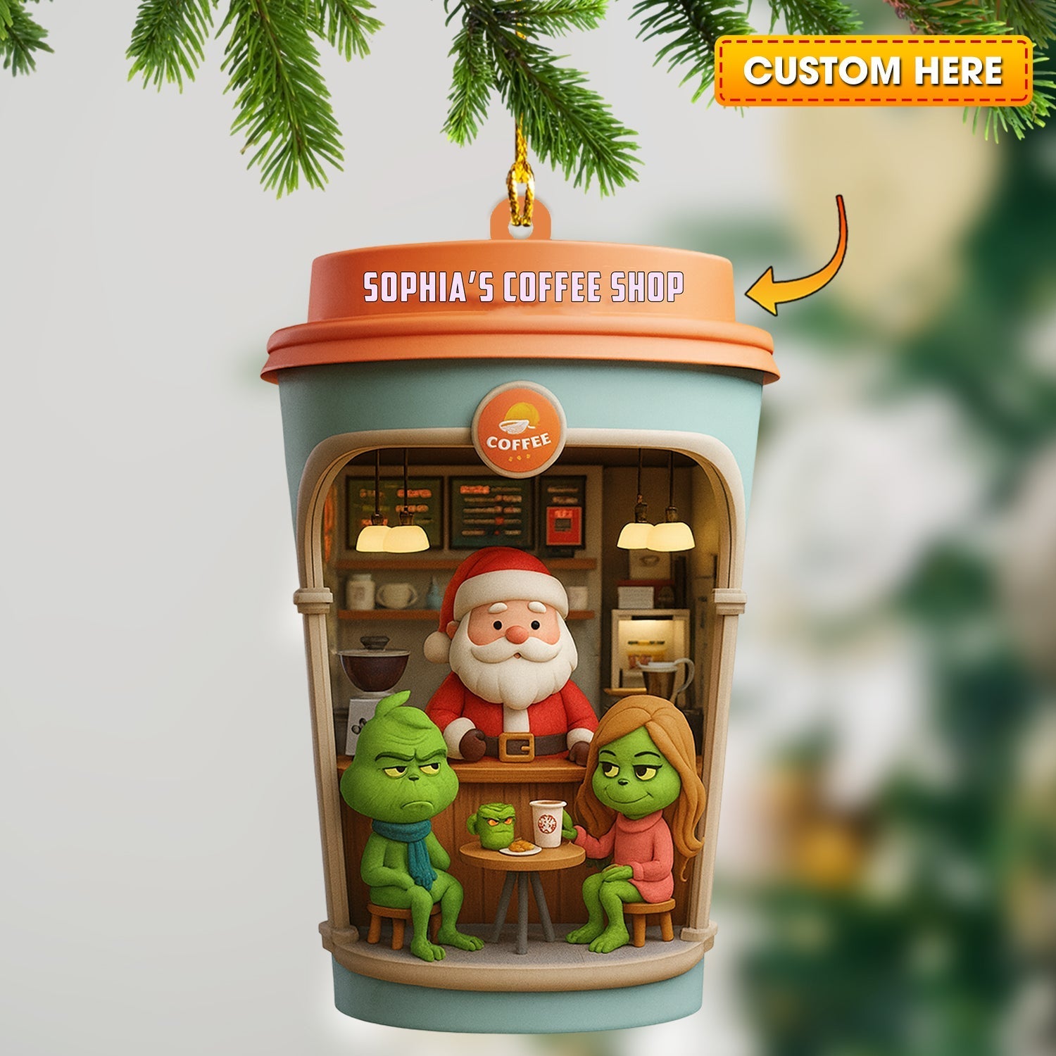 Blisscorners Christmas Coffee Shop, Home Decor, Christmas Ornament, Personalized Ornament2D Flat LM2111