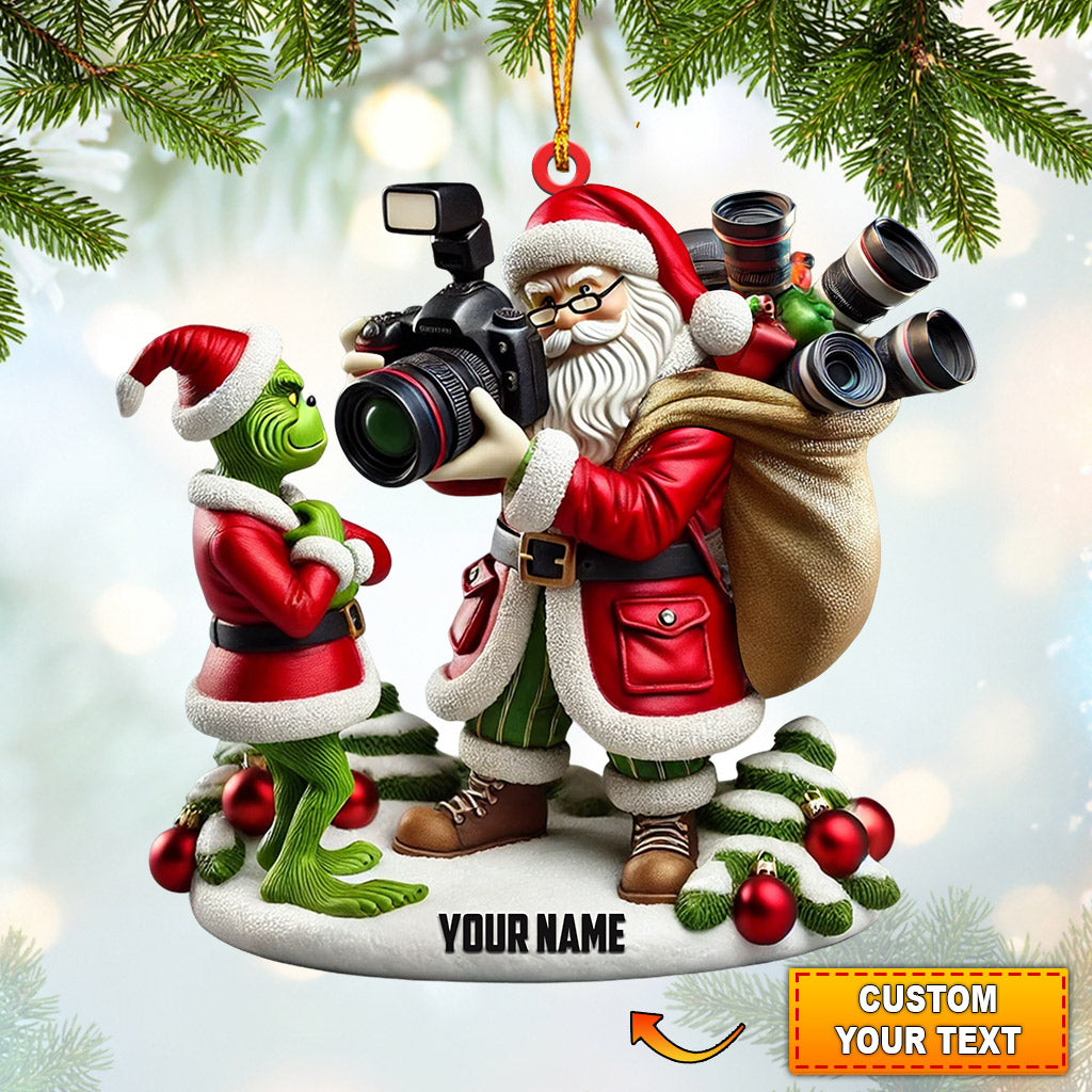 Blisscorners Santa And ELF Photographer Home Decor Christmas Ornament, Personalized Ornament2D Flat LM2211