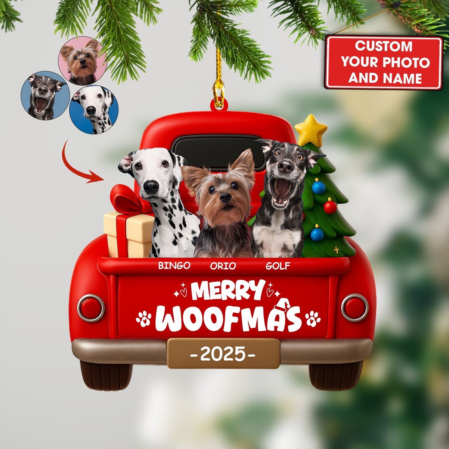 Blisscorners Christmas Pets On Car, Home Decor, Christmas Ornament, Personalized Ornament2D Flat LM2111