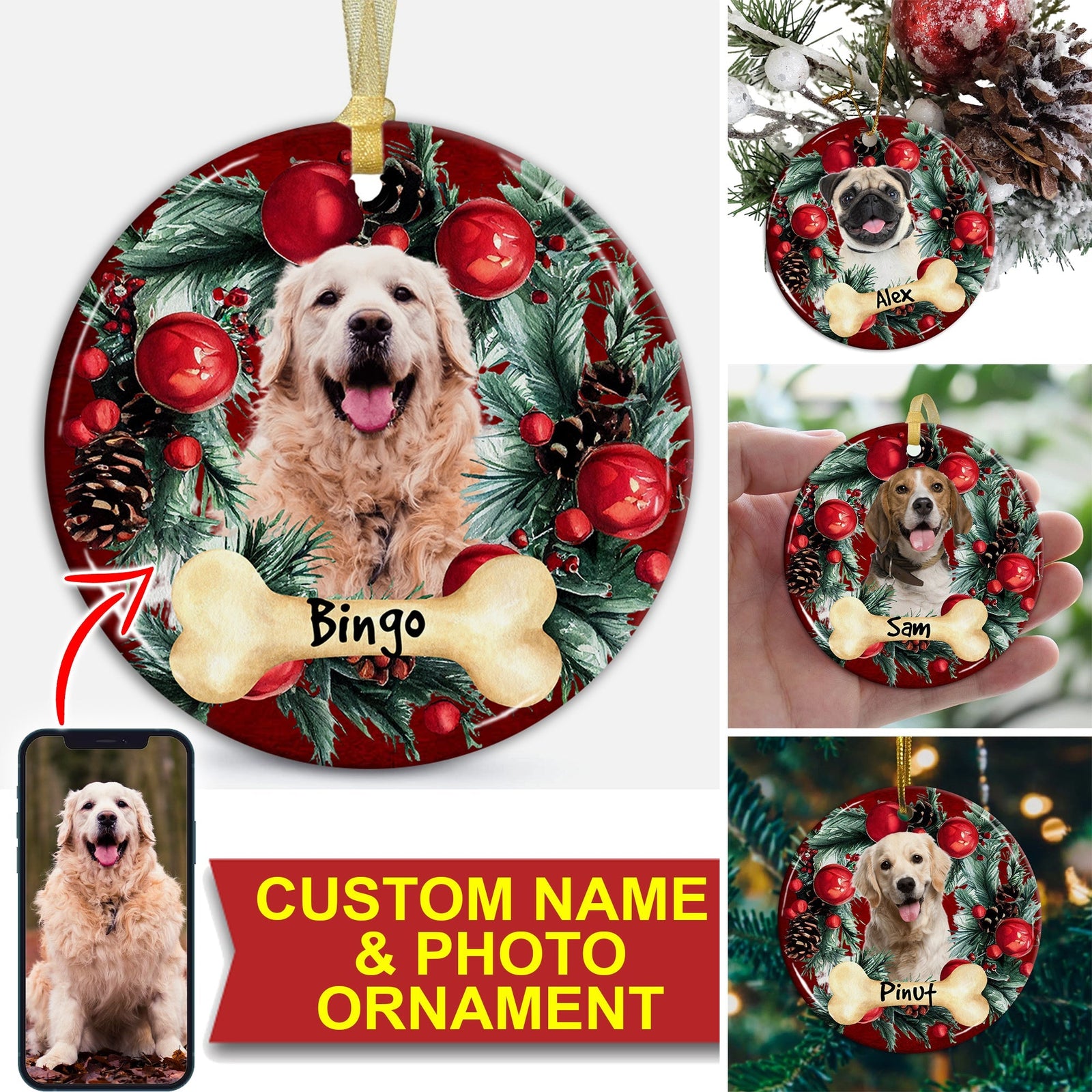 Blisscorners Xmas Pet Photo - Personalized Christmas Ceramic Ornament - Gift For Pet Lover2D Flat LM2111