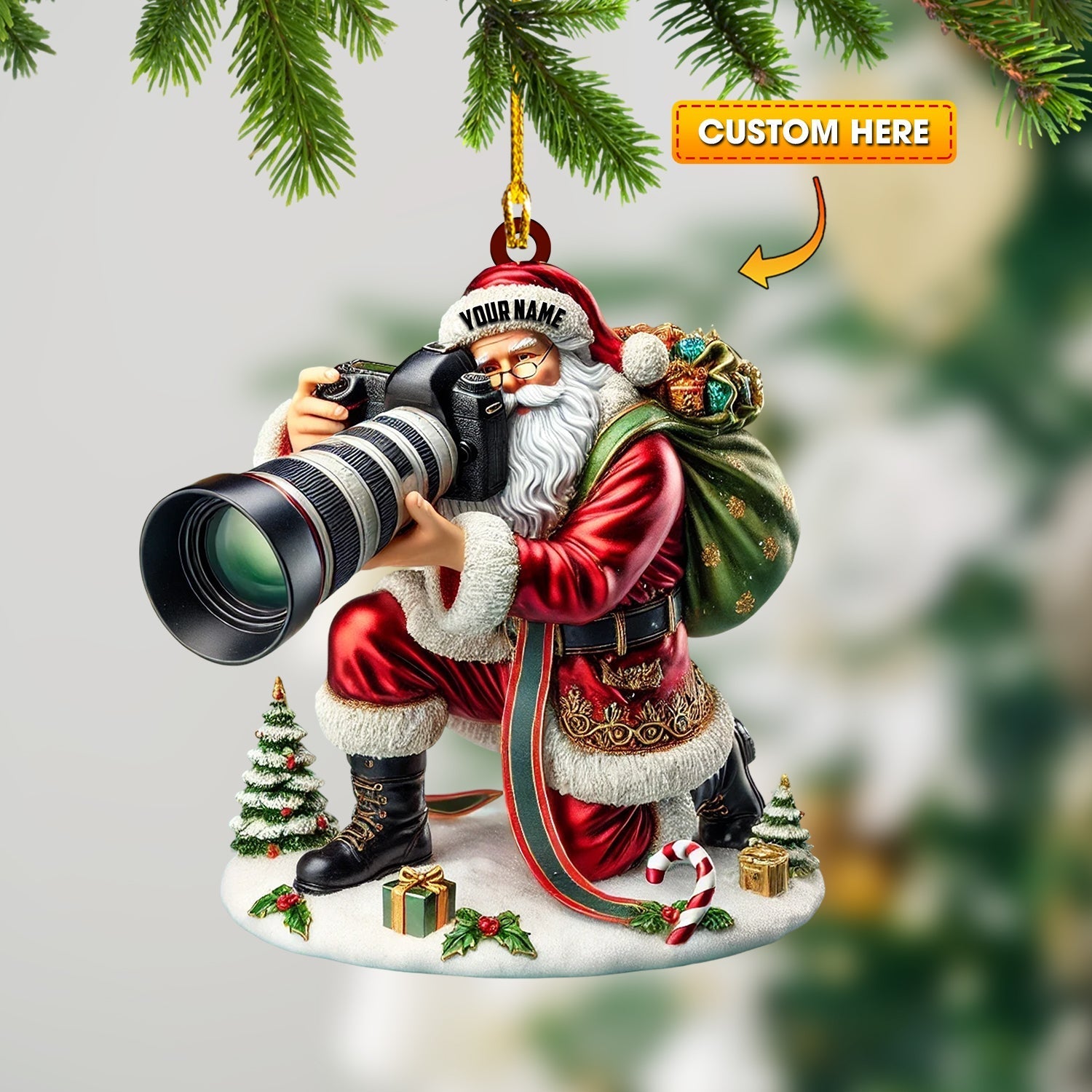 Blisscorners Santa Photographer Home Decor Christmas Ornament, Personalized Ornament2D Flat LM2211