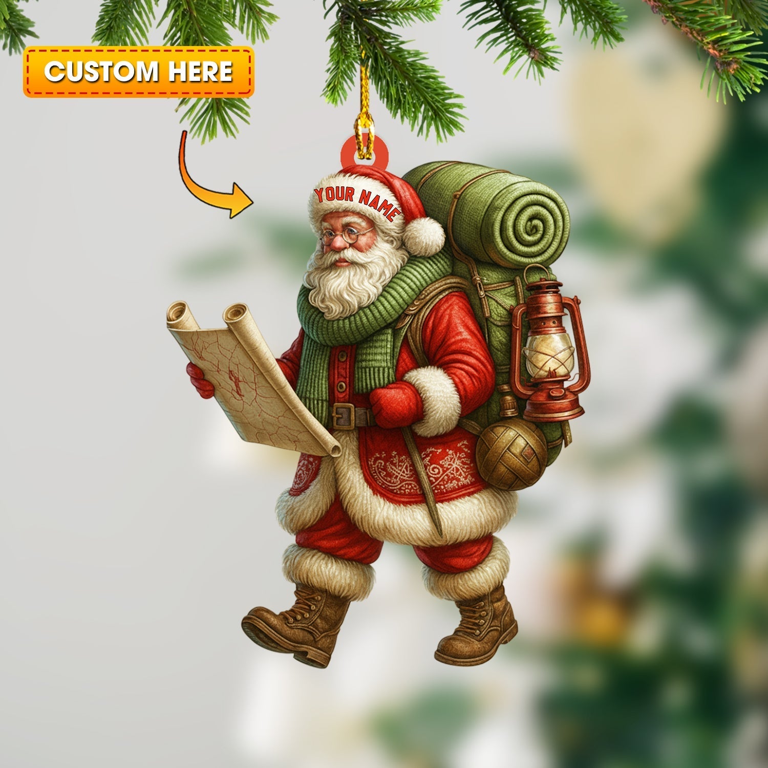 Blisscorners Christmas Hiking Santa, Home Decor, Christmas Ornament, Personalized Ornament2D Flat LM2111