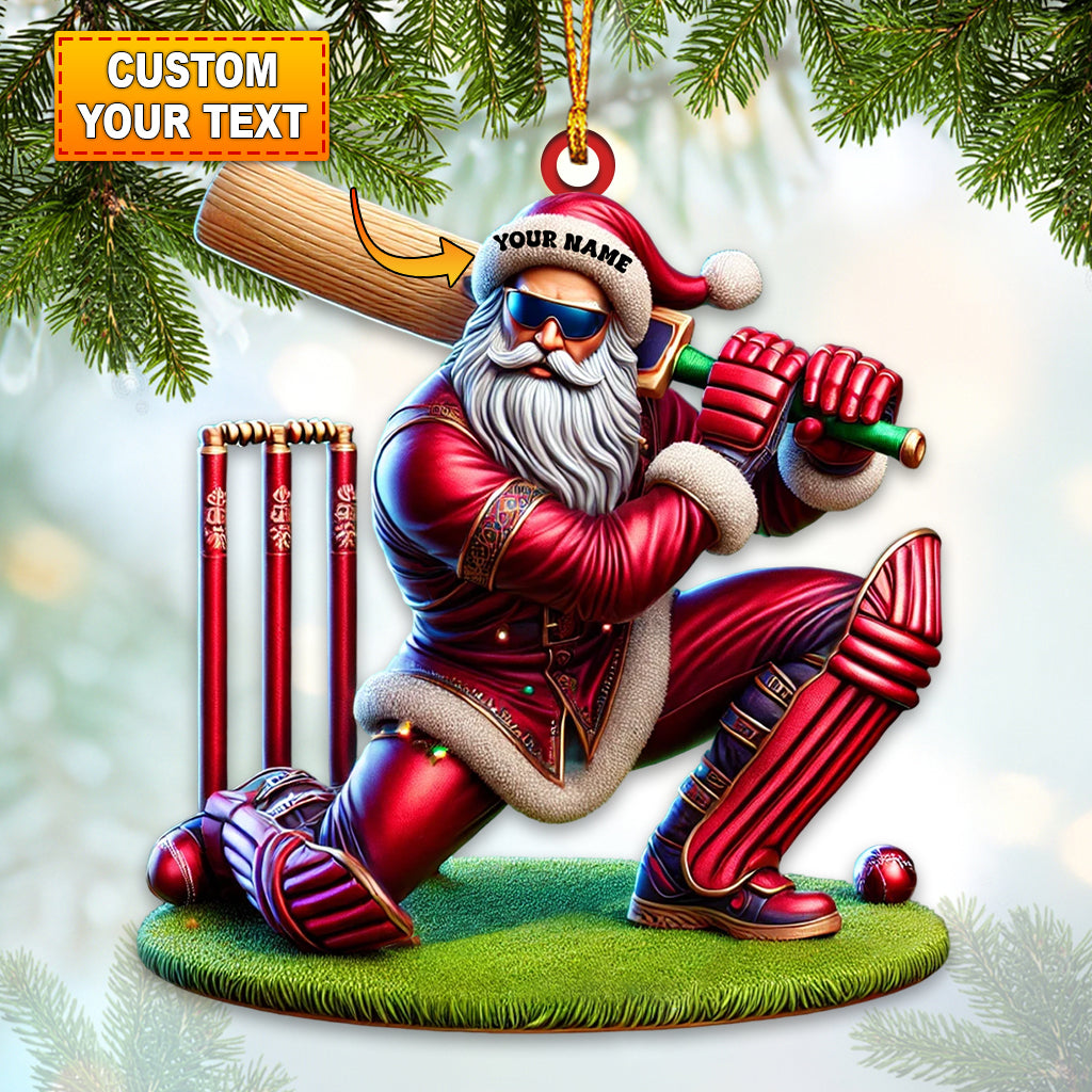 Blisscorners Custom Name Cricket Ball Santa Ornament, Cricket Ball Lover Christmas Gift2D Flat LM2211