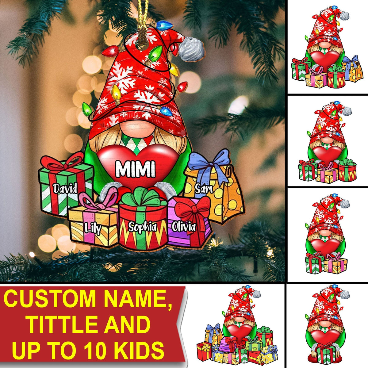 Blisscorners Merry Christmas With Kids - Custom Name - Personalized Custom Shaped Wooden Ornament, Christmas Gift2D Flat LM2111