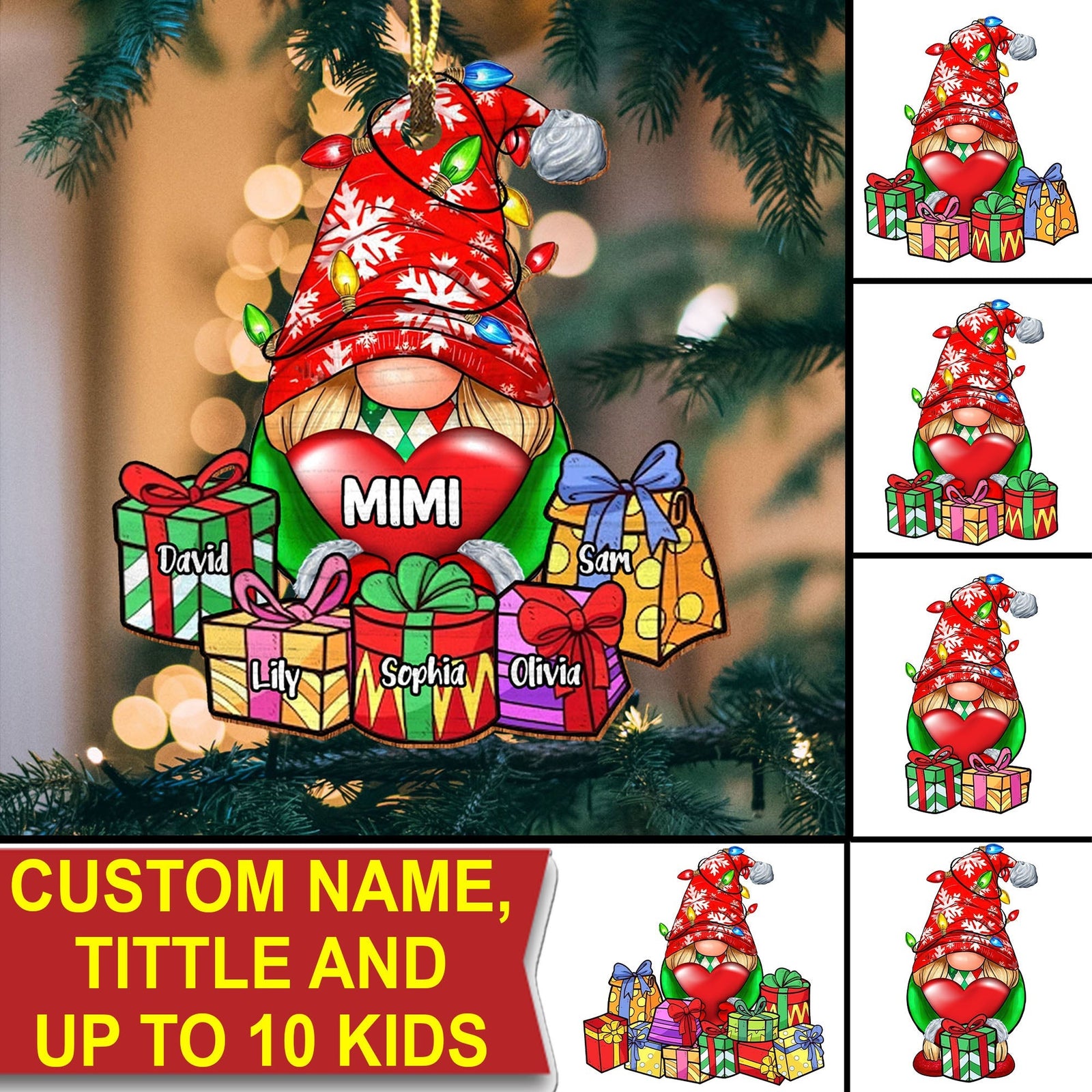Blisscorners Merry Christmas With Kids - Custom Name - Personalized Custom Shaped Wooden Ornament, Christmas Gift2D Flat LM2111