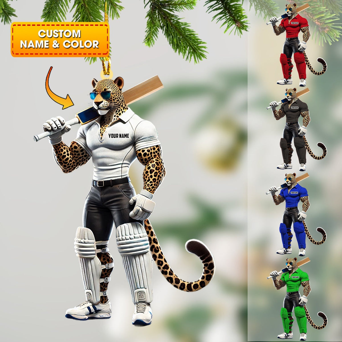 Blisscorners Cricket Ball Leopard Christmas Ornament, Personalized Ornament2D Flat LM2211