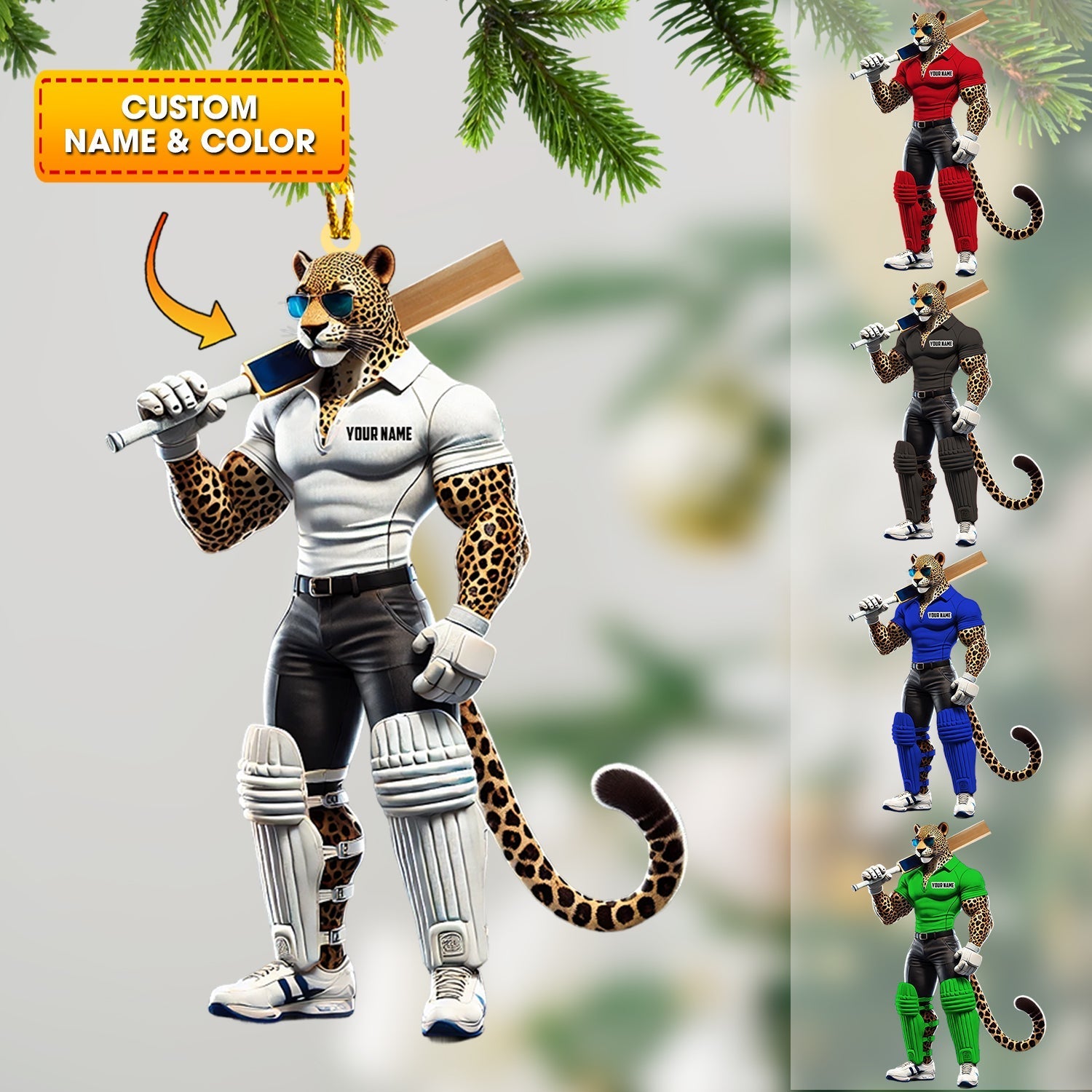Blisscorners Cricket Ball Leopard Christmas Ornament, Personalized Ornament2D Flat LM2211