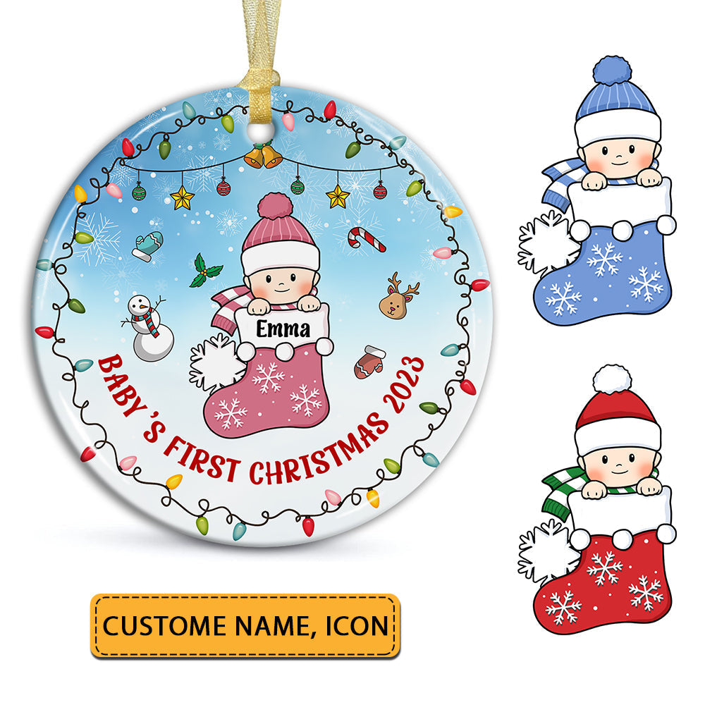 Blisscorners Baby's First Christmas - Personalized Ceramic Ornament - Gift For Christmas, Gift For Family2D Flat LM2111