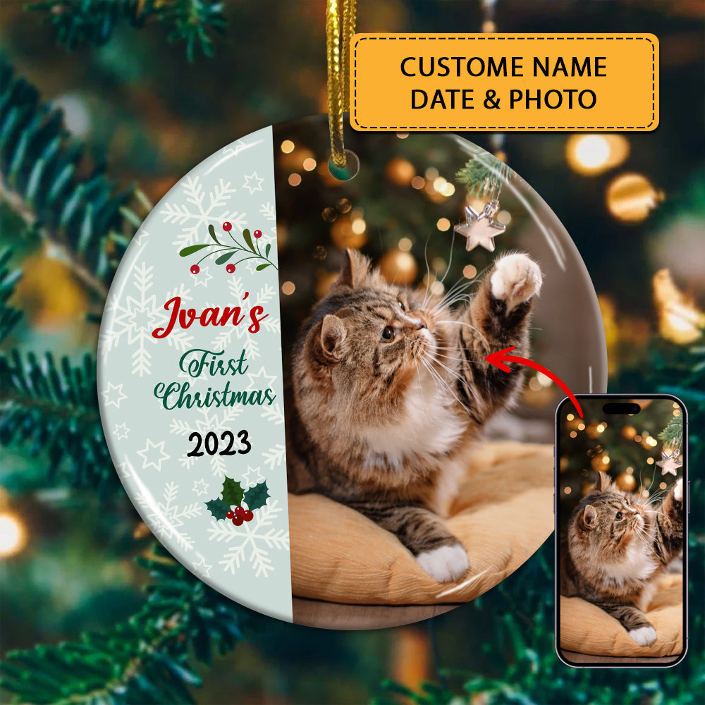 Blisscorners Merry First Christmas - Personalized Photo And Name Ceramic Ornament - Gift For Christmas, Gift For Pet Lover, Gift For Family2D Flat LM2111