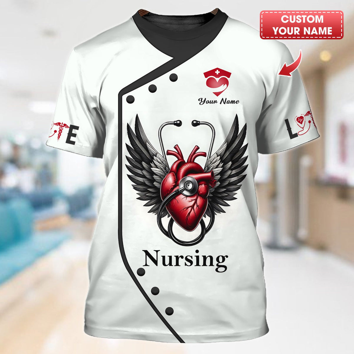 Blisscorners Personalized Nurse Shirt - Wings of Compassion