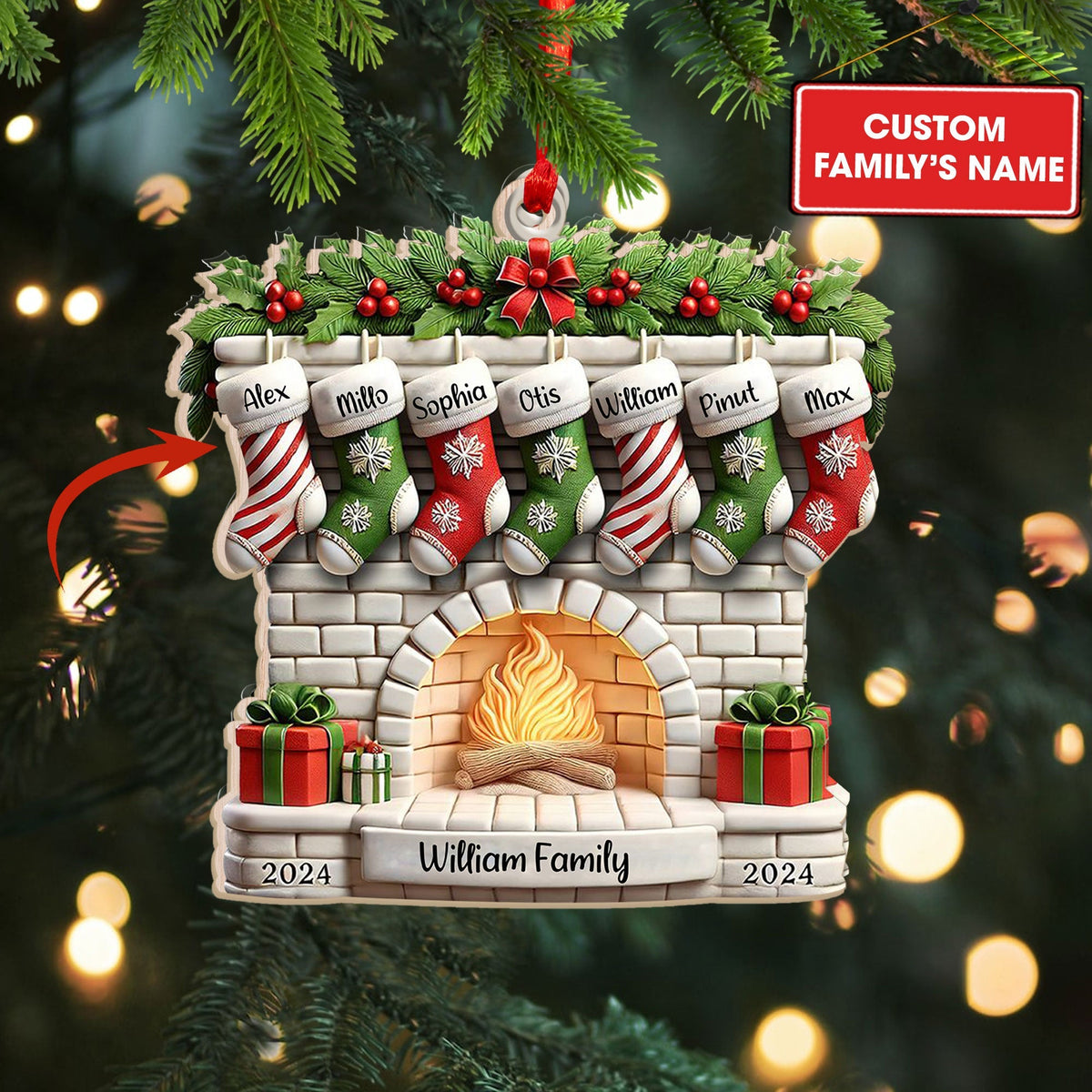 Blisscorners Custom Name Ornament, Christmas Stock Family2D Flat LM2211
