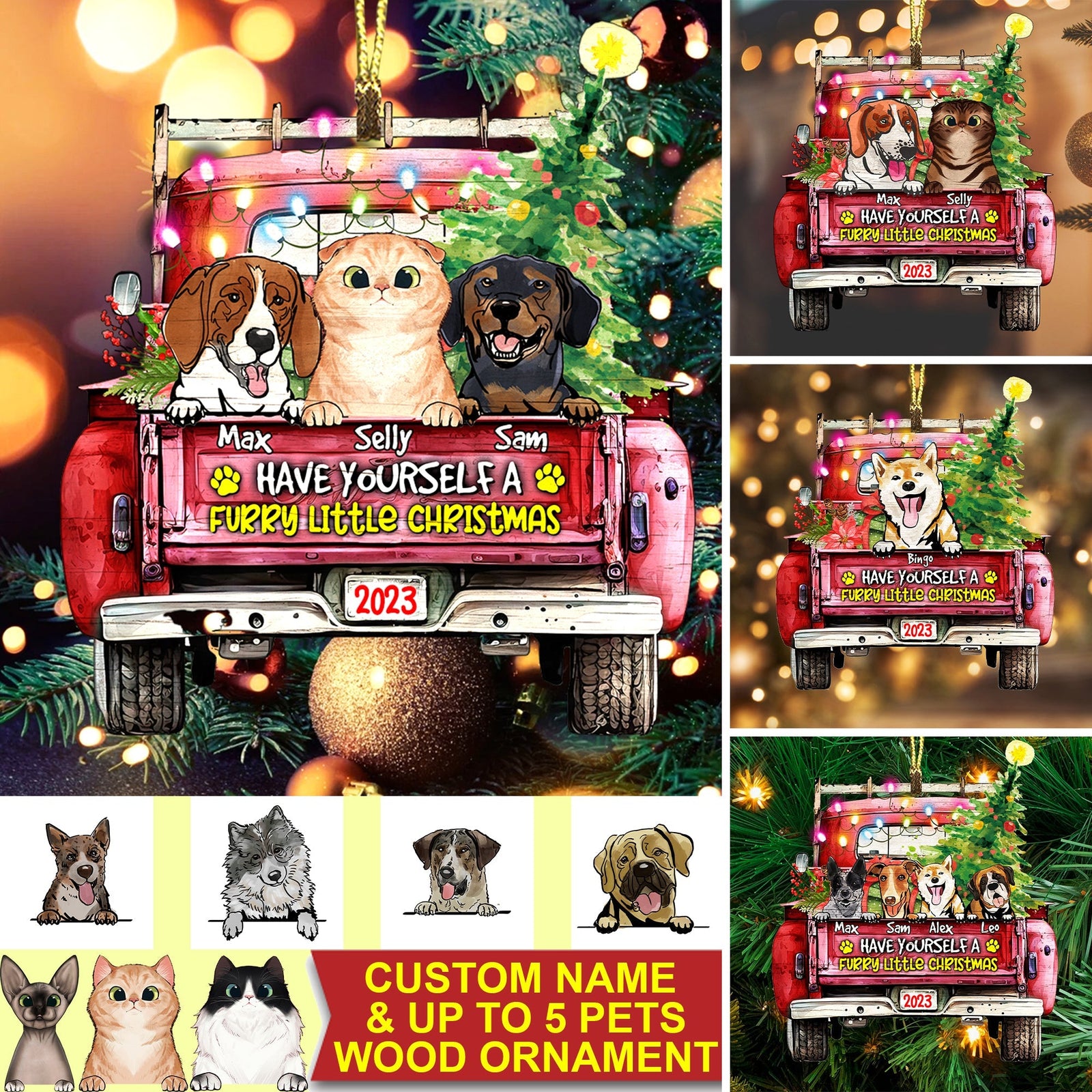 Blisscorners Personalized Furry Little Christmas - Personalized Custom Shaped Wooden Ornament - Gift For Pet Lover2D Flat LM2111