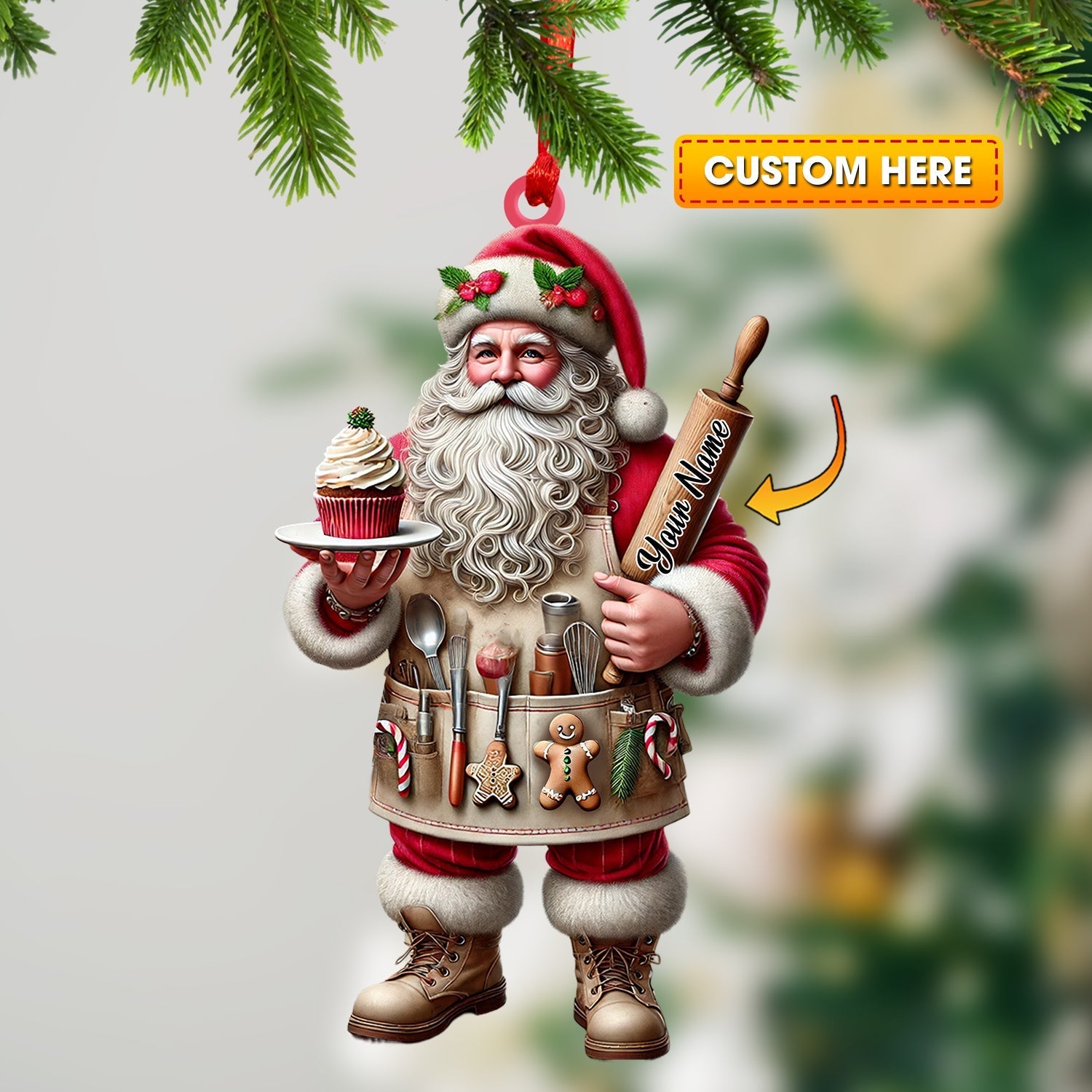Blisscorners Christmas Baker Santa Ornament, Personalized Ornament2D Flat LM2211