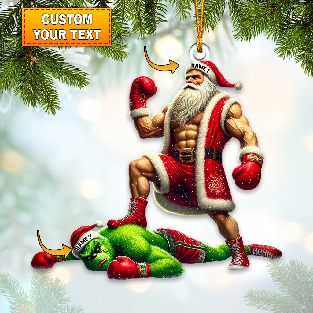 Blisscorners Custom Name Santa and Grinch Boxing Ornament, Santa and Grinch Christmas Decoration2D Flat LM2111